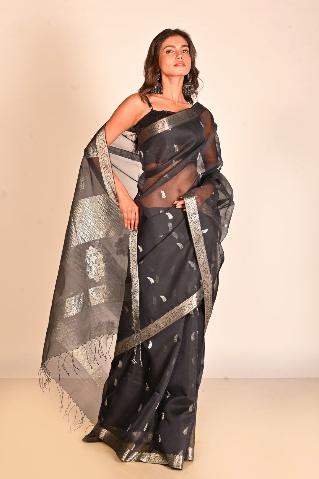 Blue Pure Organza Silk Handloom Saree