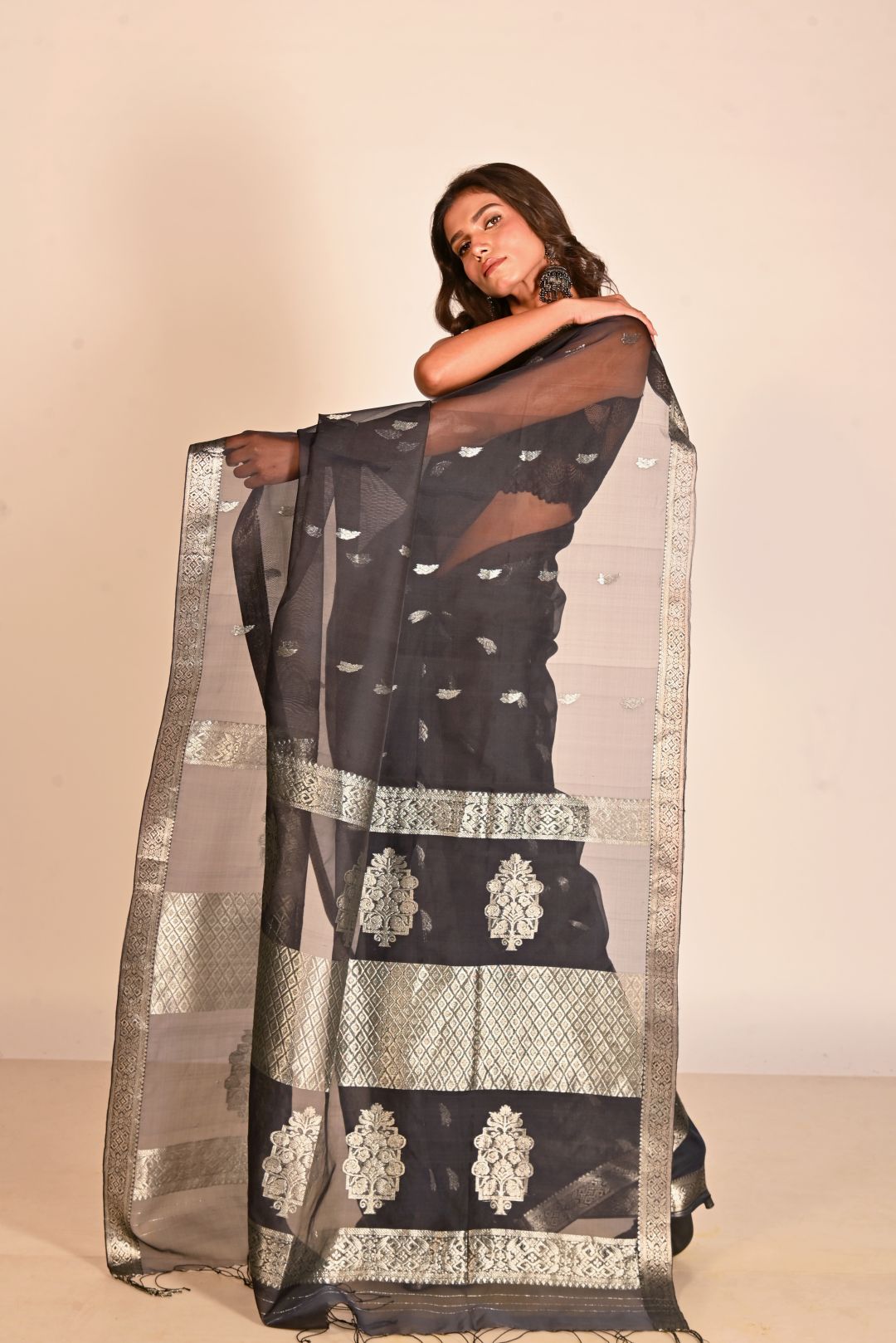 Blue Pure Organza Silk Handloom Saree