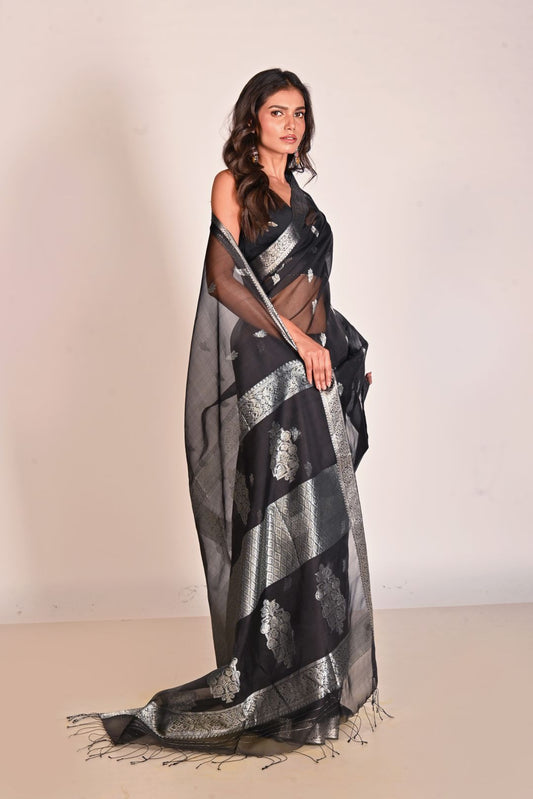 Black Organza Silk Handlom Saree