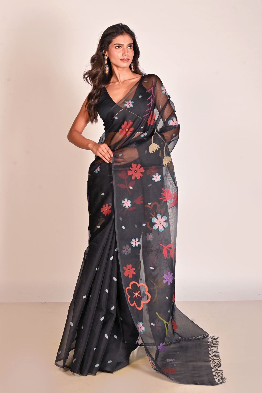 Black Pure Organza Jamdani Handloom Saree