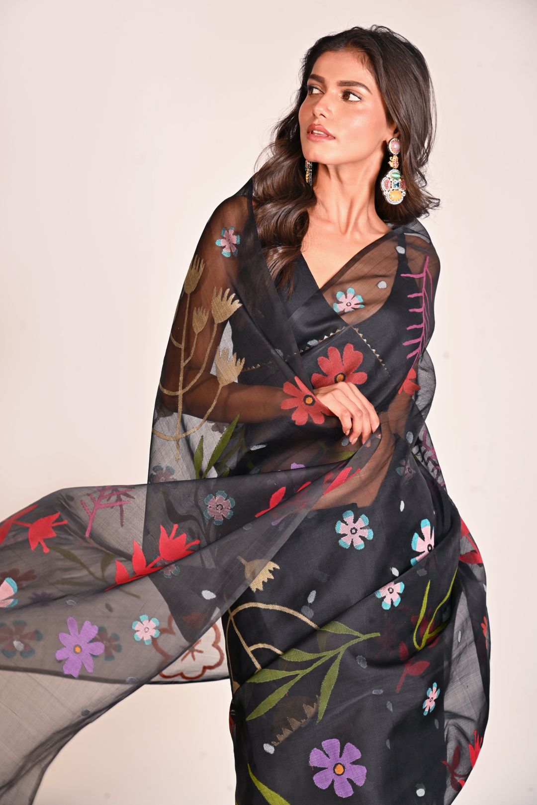 Black Pure Organza Jamdani Handloom Saree