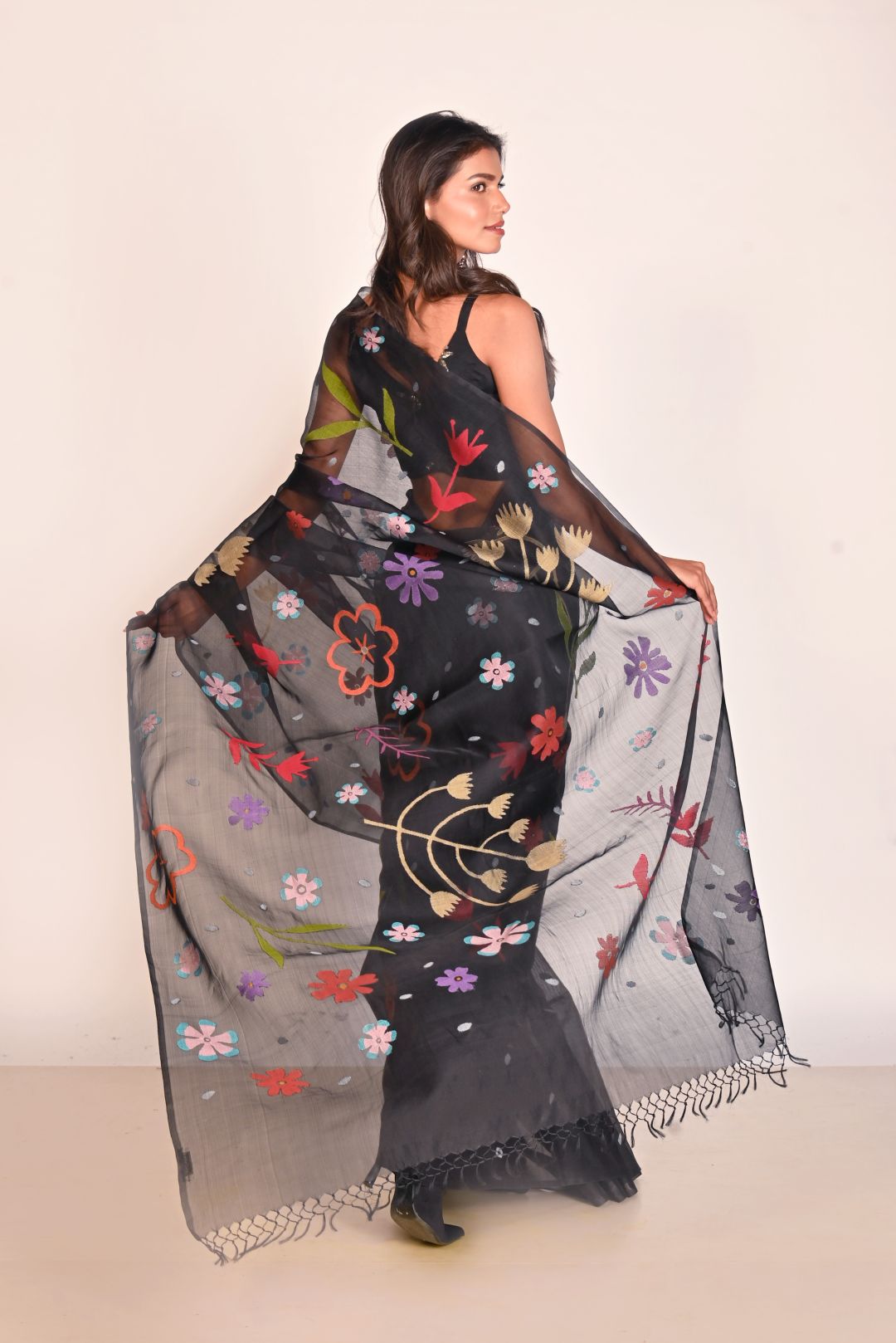 Black Pure Organza Jamdani Handloom Saree