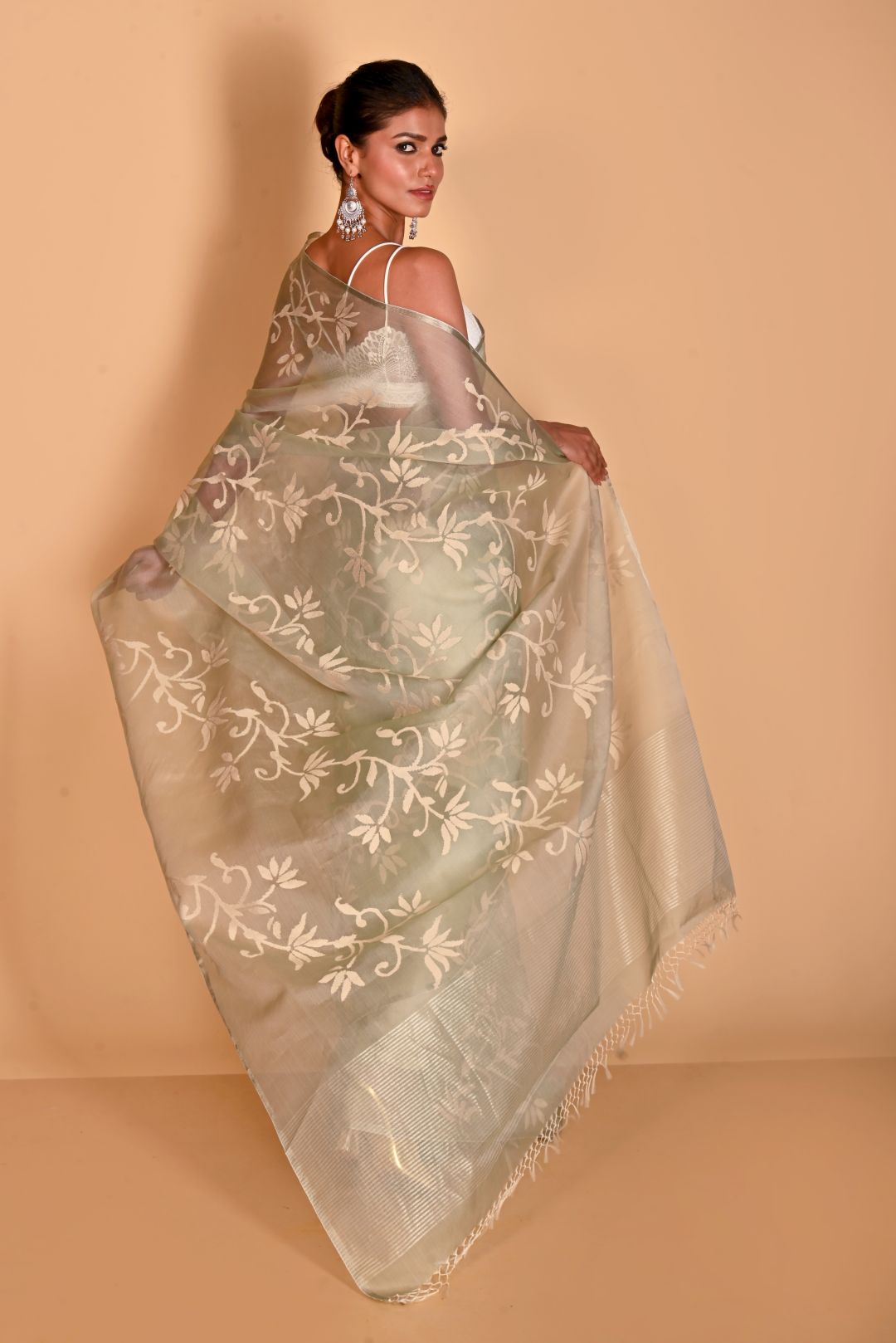 Green Pure Organza Jamdani Handloom Saree