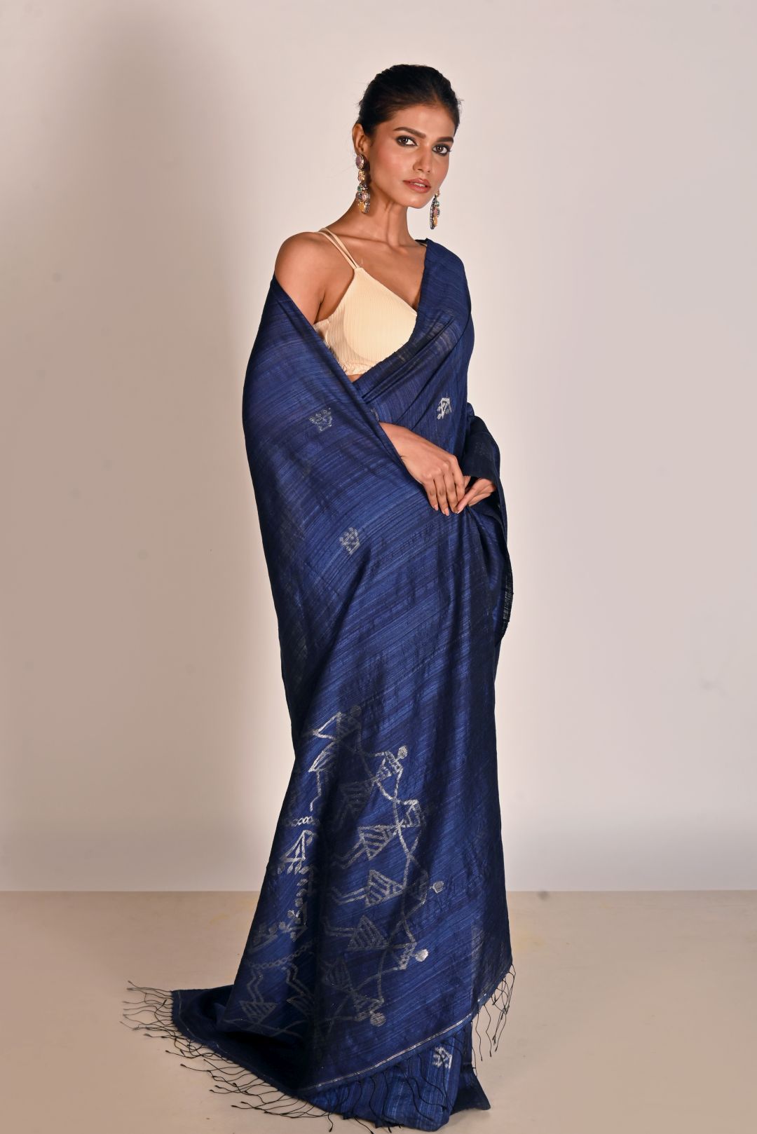 Indigo Pure Matka Silk Jamdani Handloom Saree