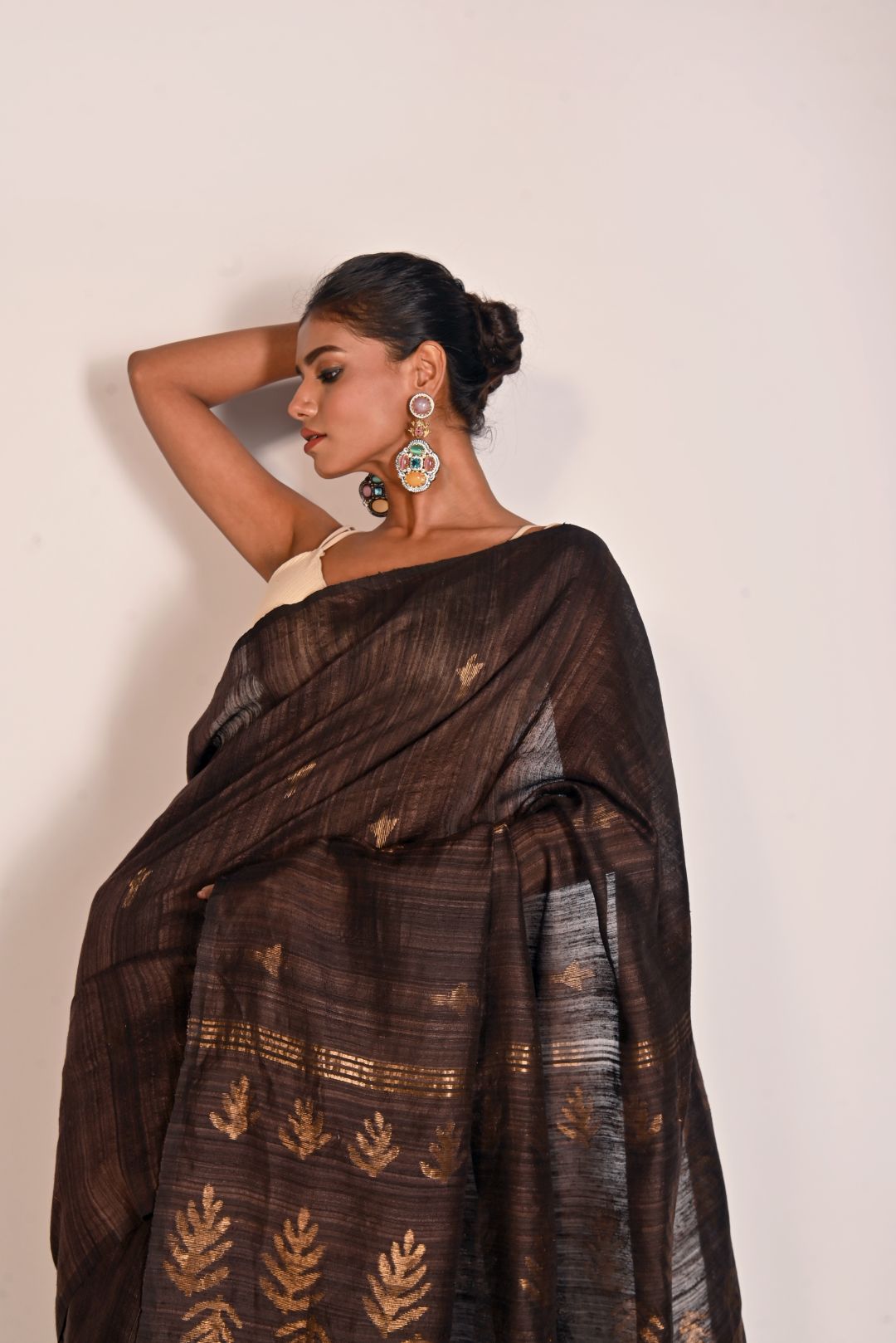 Brown Pure Matka Silk Jamdani Handloom Saree