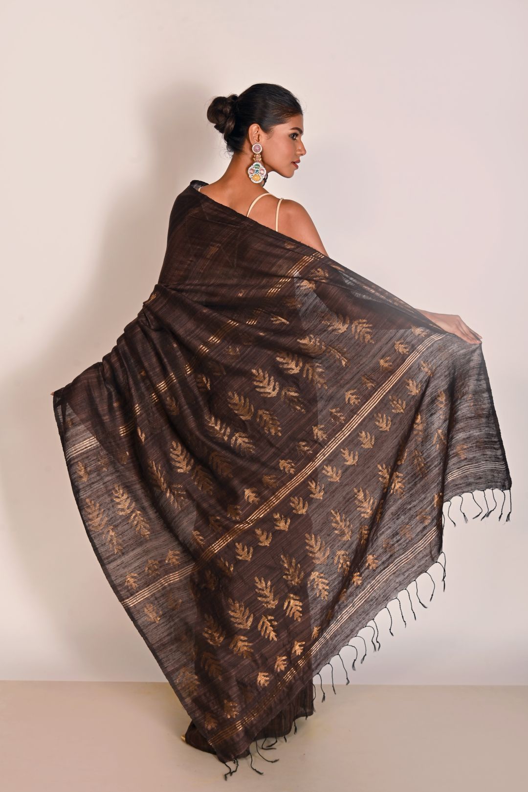 Brown Pure Matka Silk Jamdani Handloom Saree