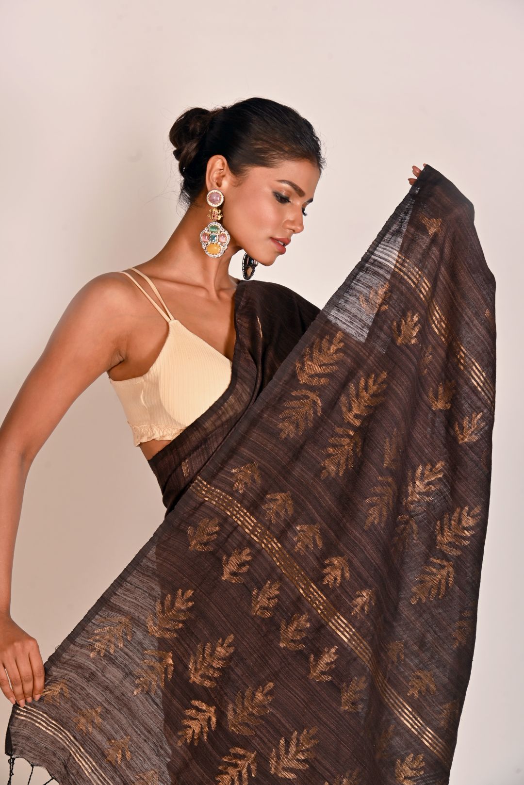 Brown Pure Matka Silk Jamdani Handloom Saree