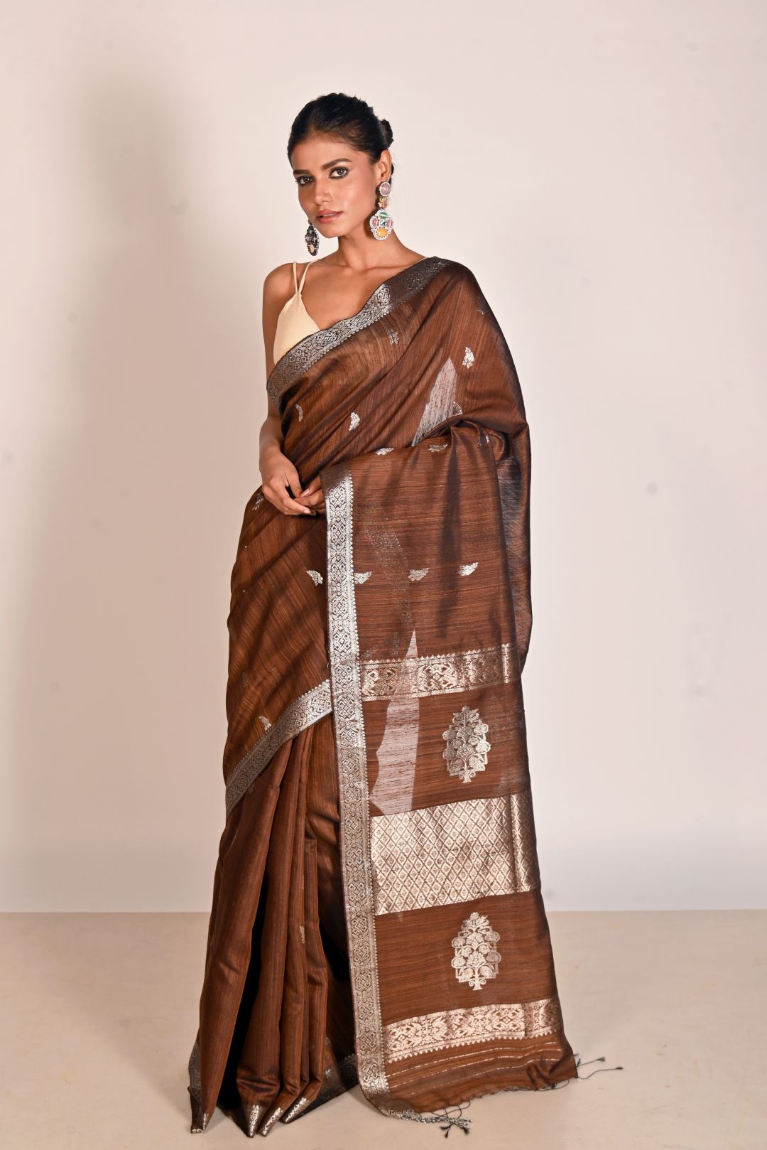 Brown Pure Matka Silk Banarasi Handloom Saree