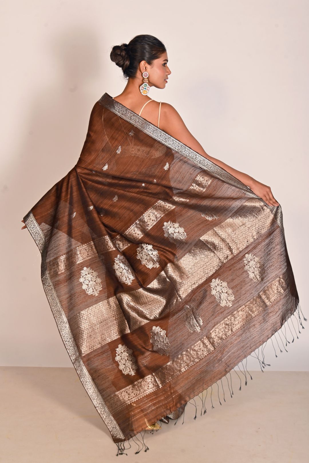 Brown Pure Matka Silk Banarasi Handloom Saree