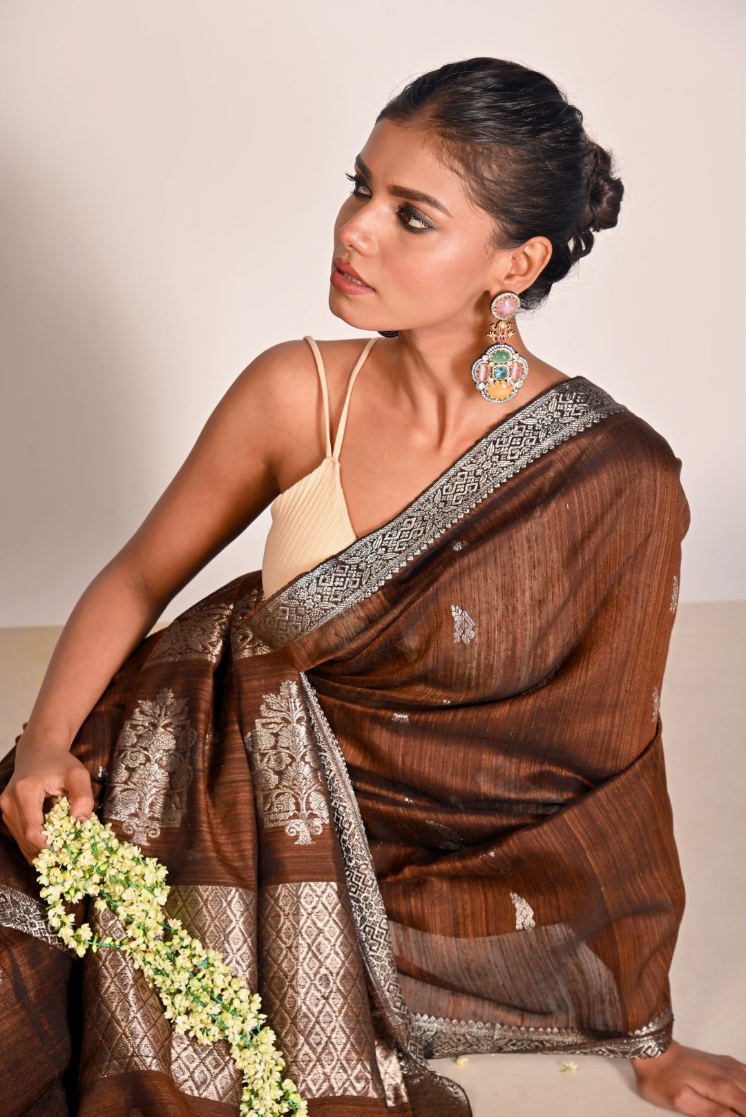 Brown Pure Matka Silk Banarasi Handloom Saree