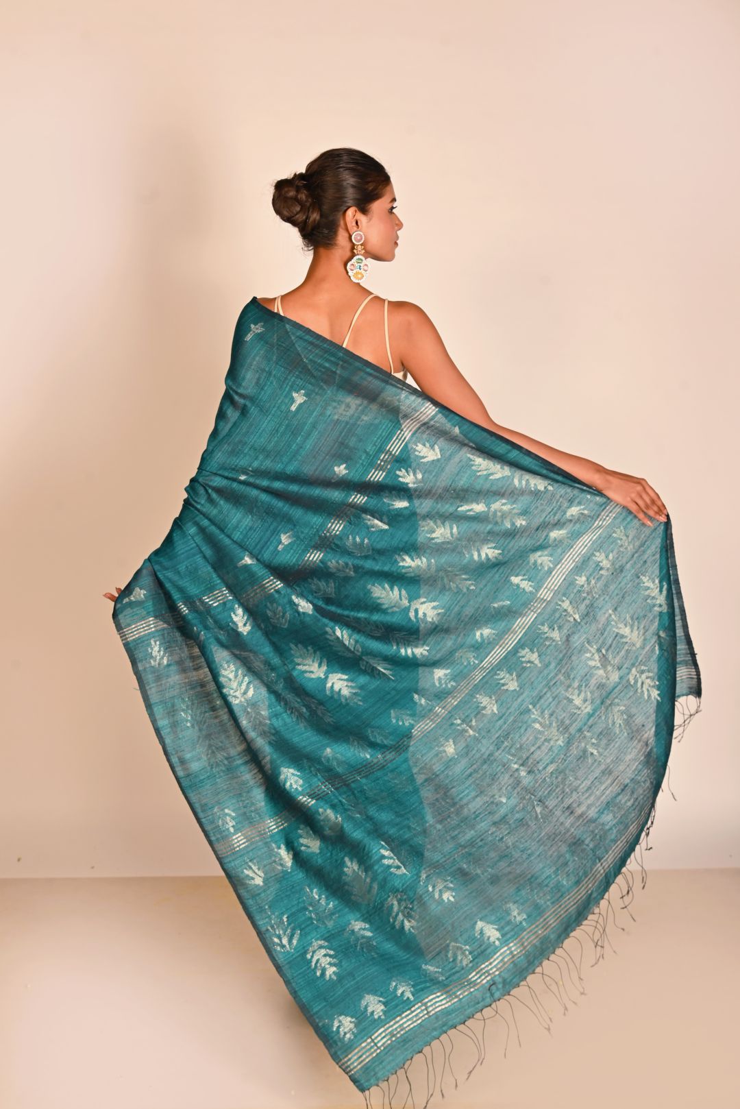 Teal Pure Matka Silk Jamdani Handloom Saree