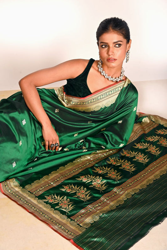 Green Pure Kadhua Katan Silk Banarasi Handloom Saree