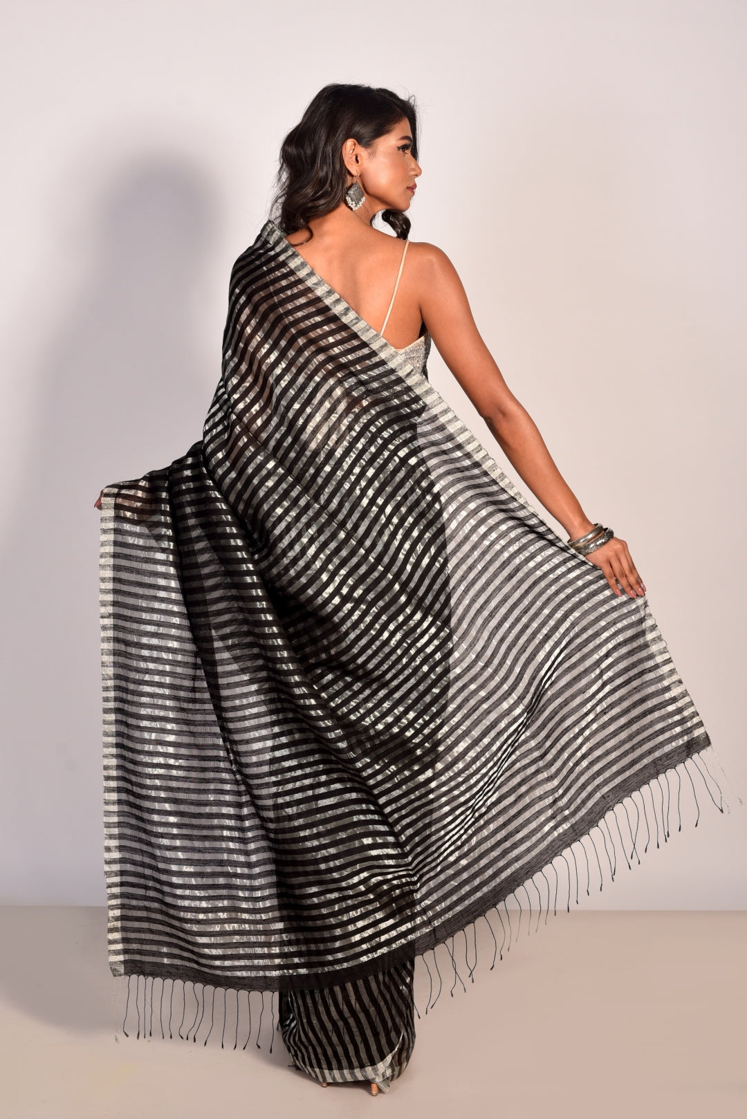 Black Pure Matka Tissue Handloom saree