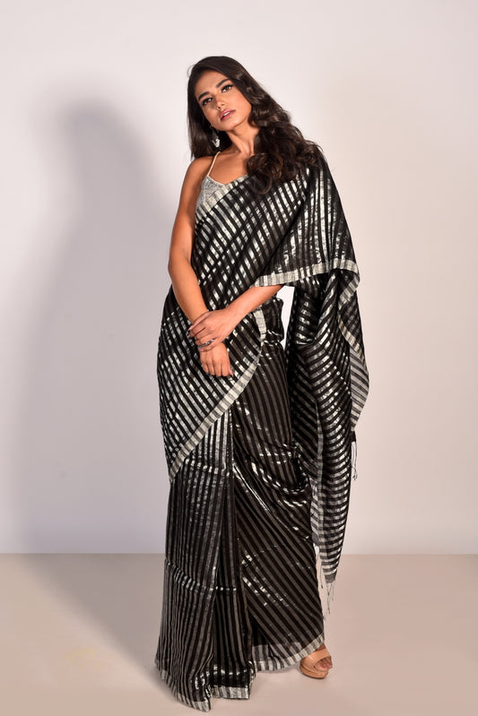 Black Pure Matka Tissue Handloom saree