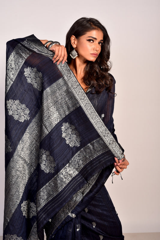 Blue Pure Matka Silk Banarasi Handloom Saree
