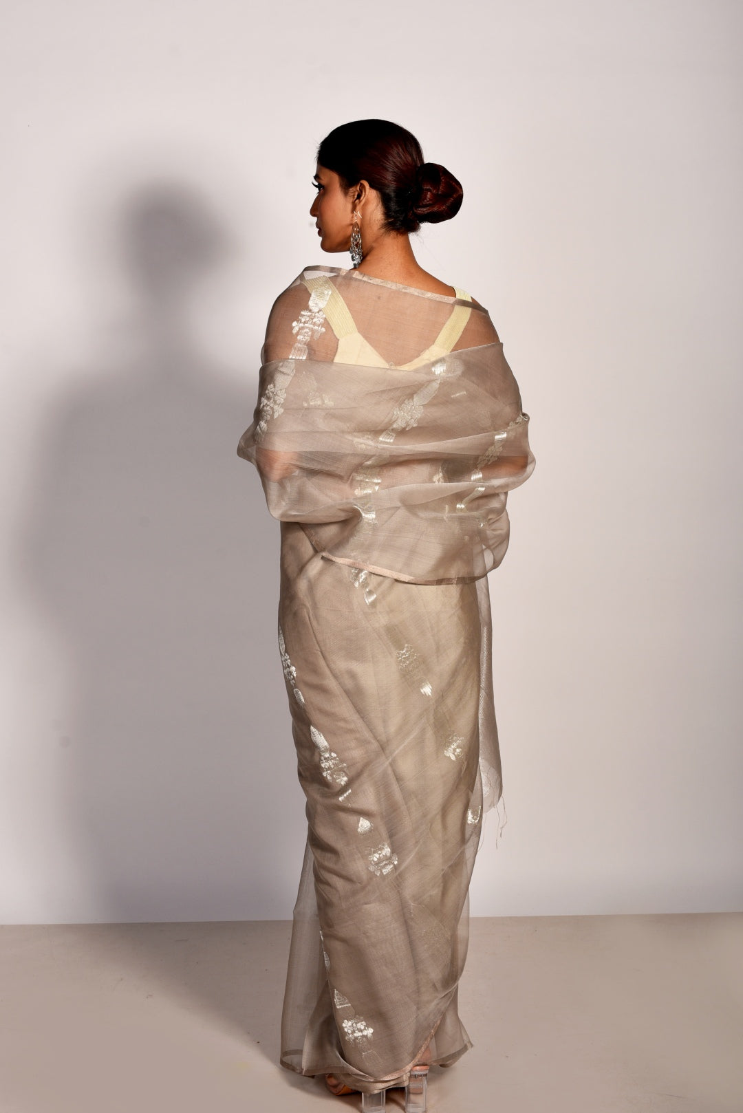 Grey Pure Organza Handloom Saree