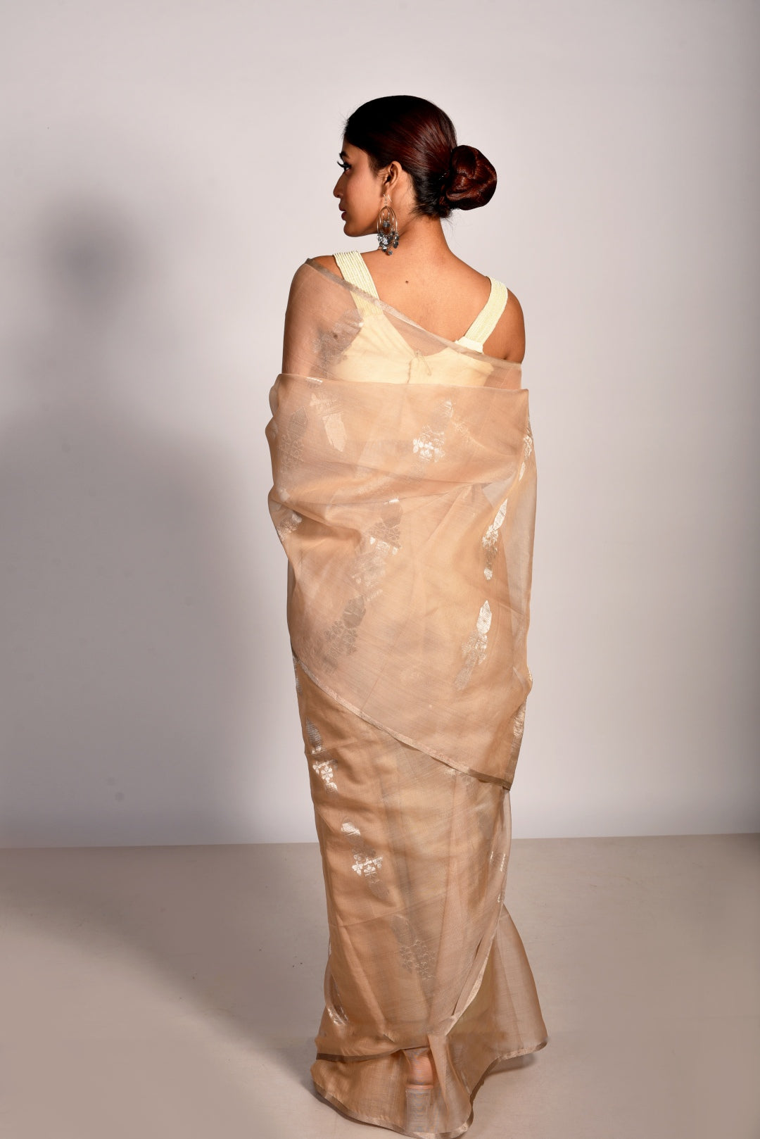 Beige Pure Organza Handloom Saree