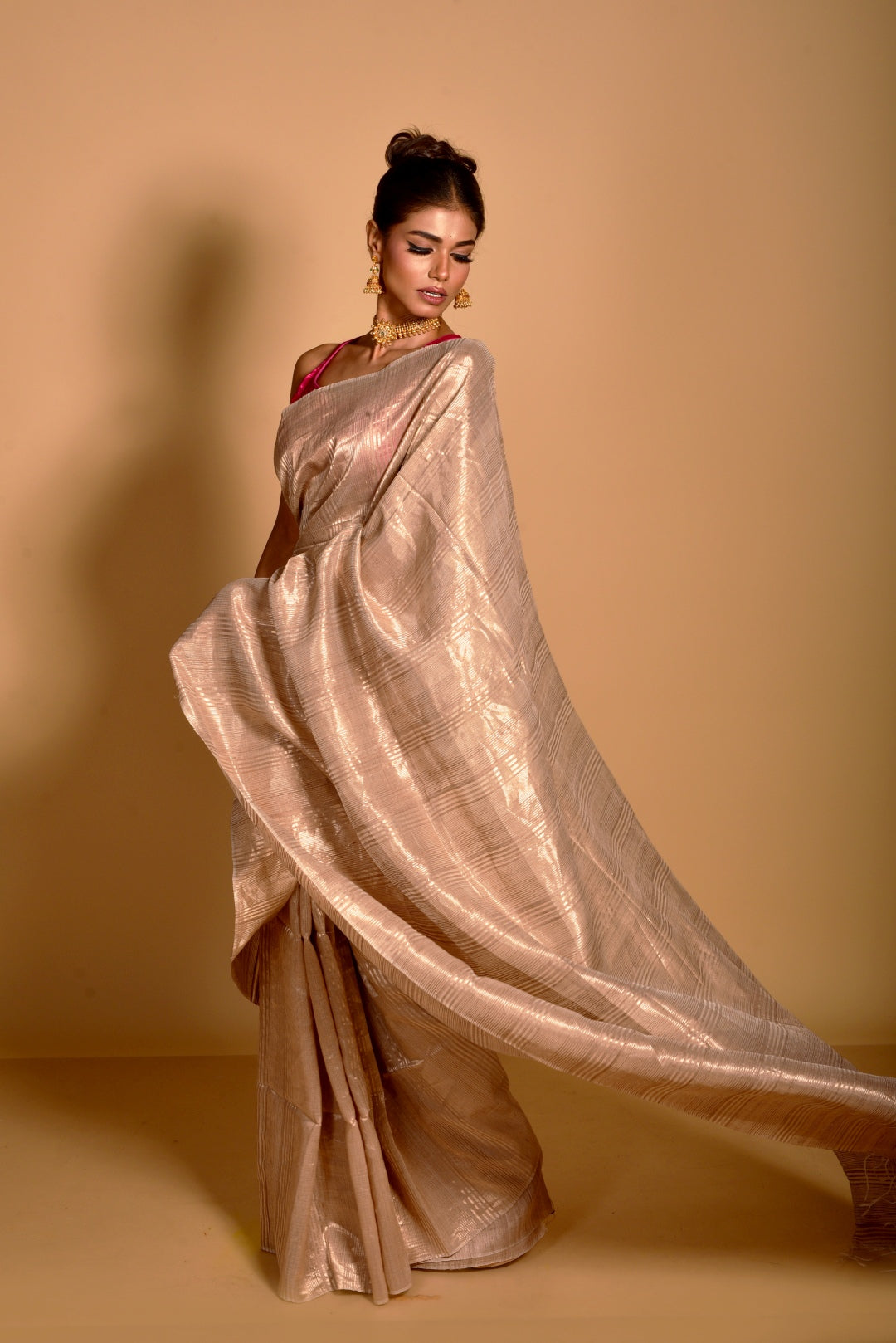 Brown Pure Matka Tissue Handloom Saree