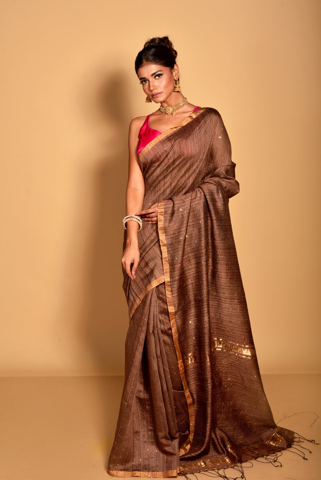 Brown Pure Matka Silk Handloom Saree