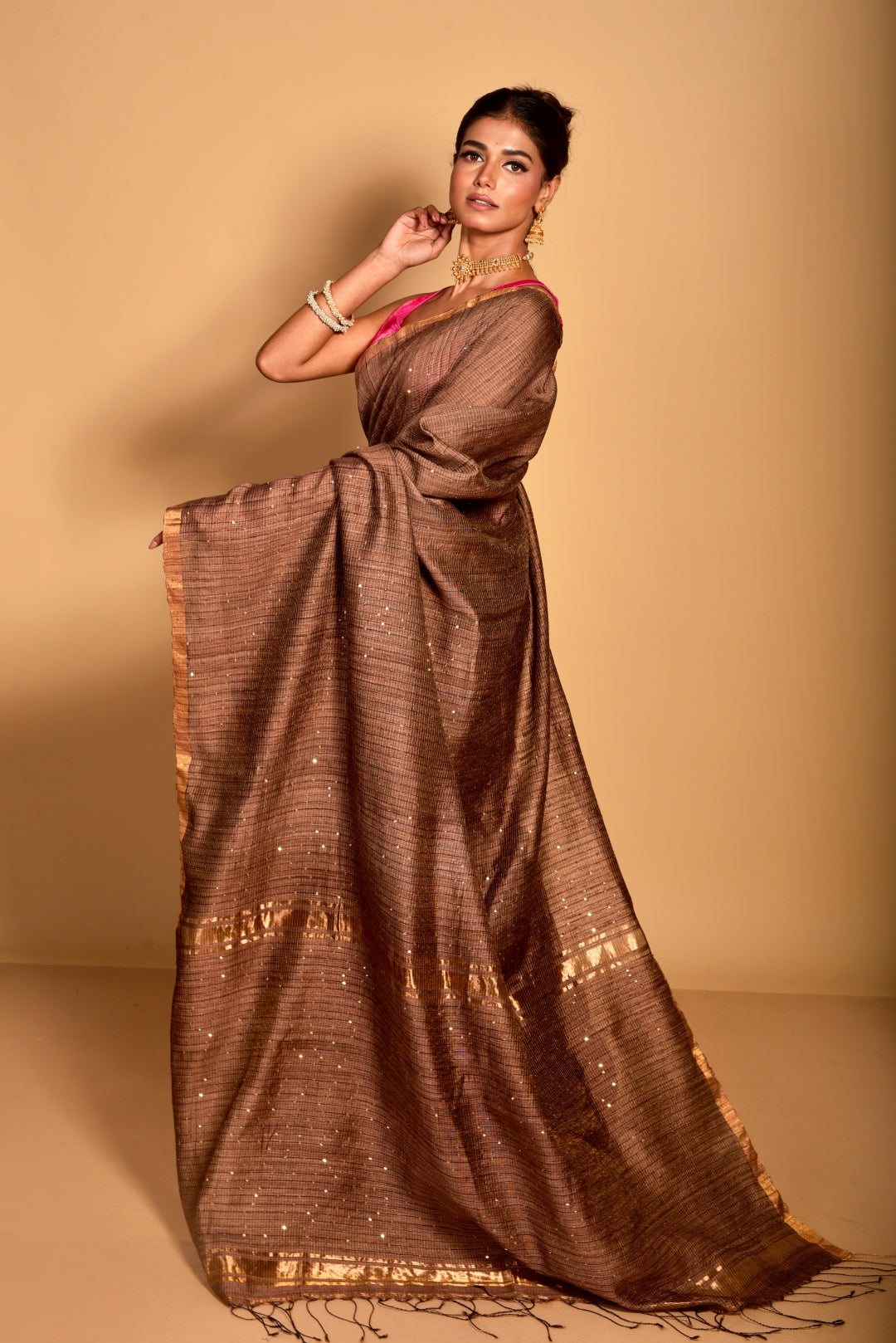 Brown Pure Matka Silk Handloom Saree