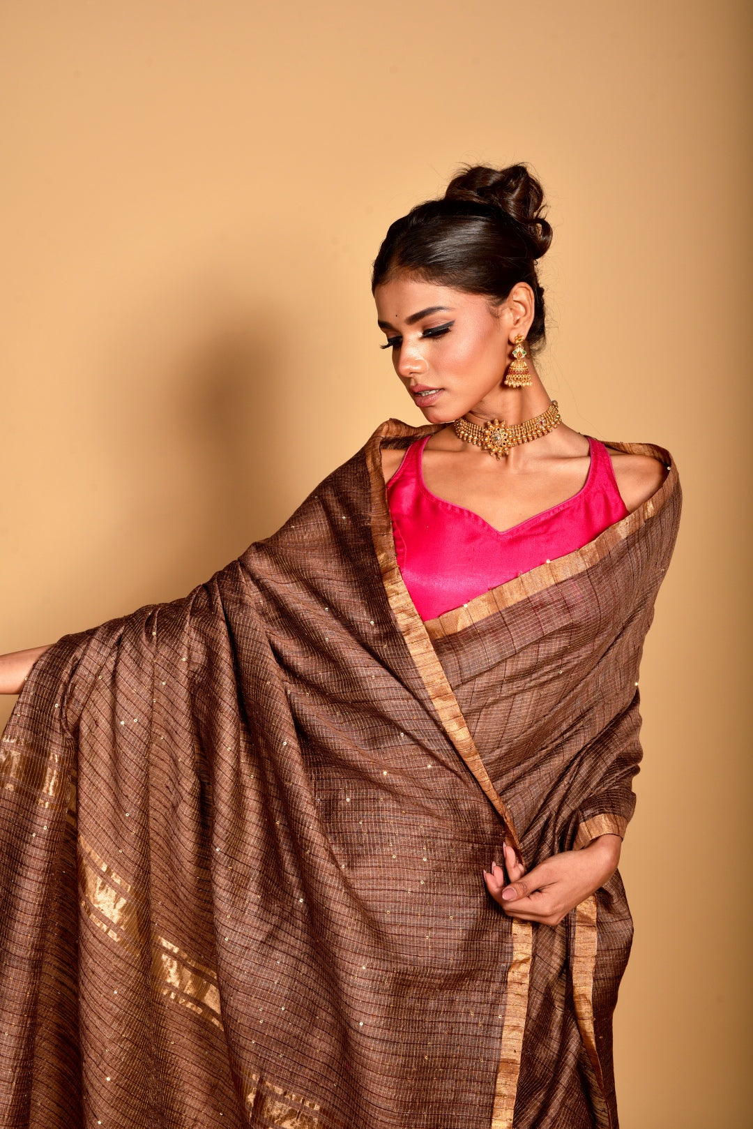 Brown Pure Matka Silk Handloom Saree