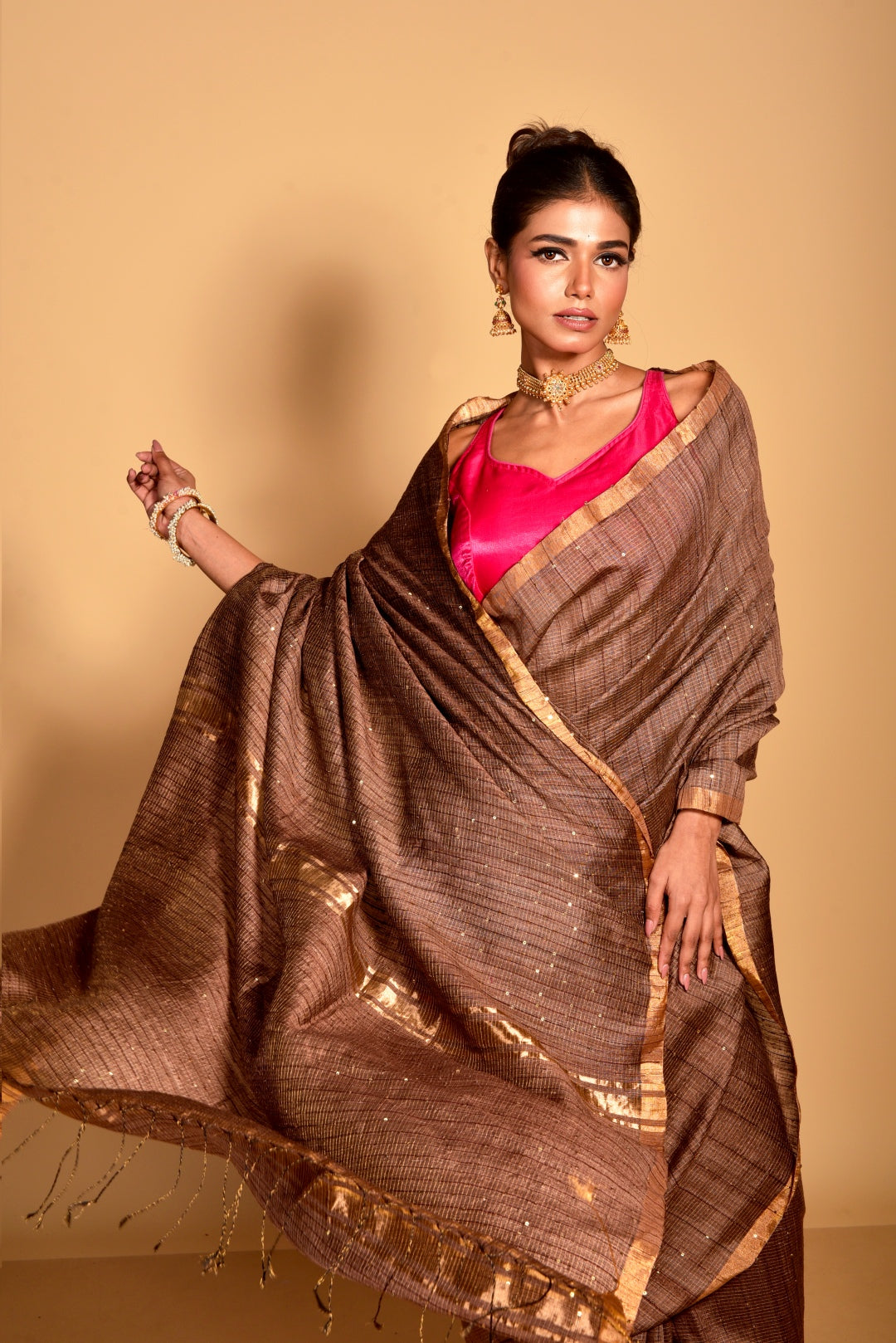 Brown Pure Matka Silk Handloom Saree