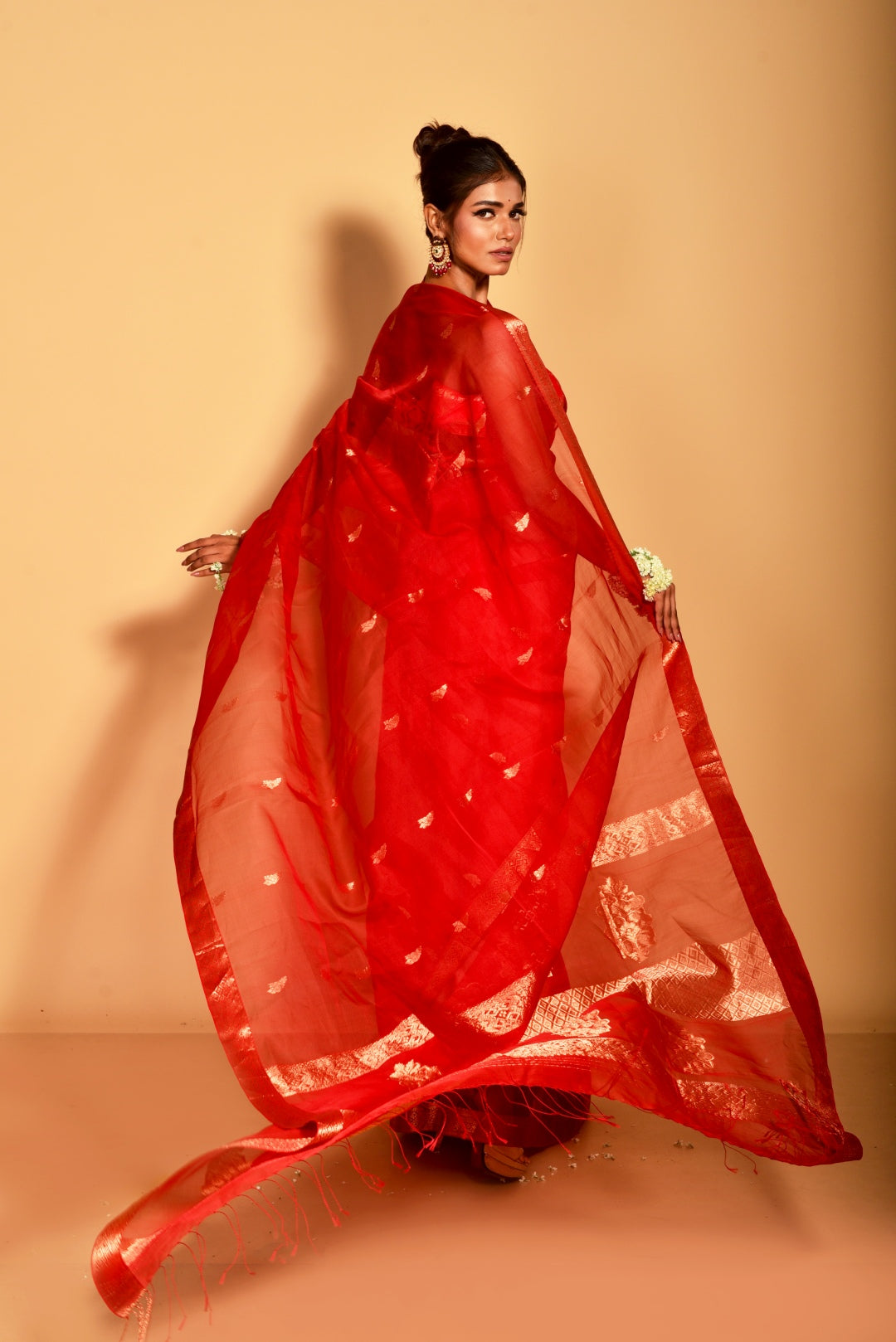 Red Pure Organza Silk Handloom Saree