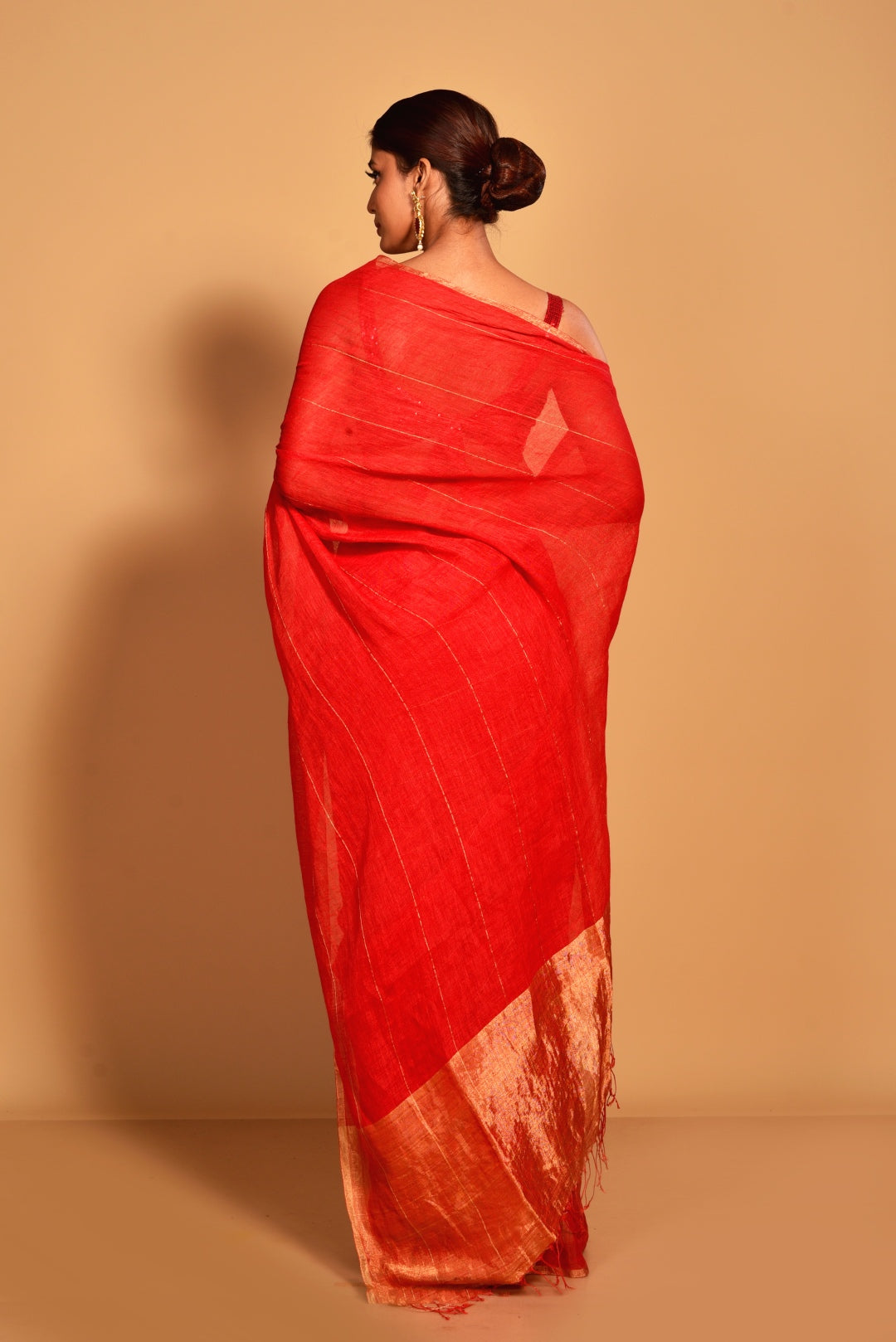 Red Pure Linen Handloom Saree