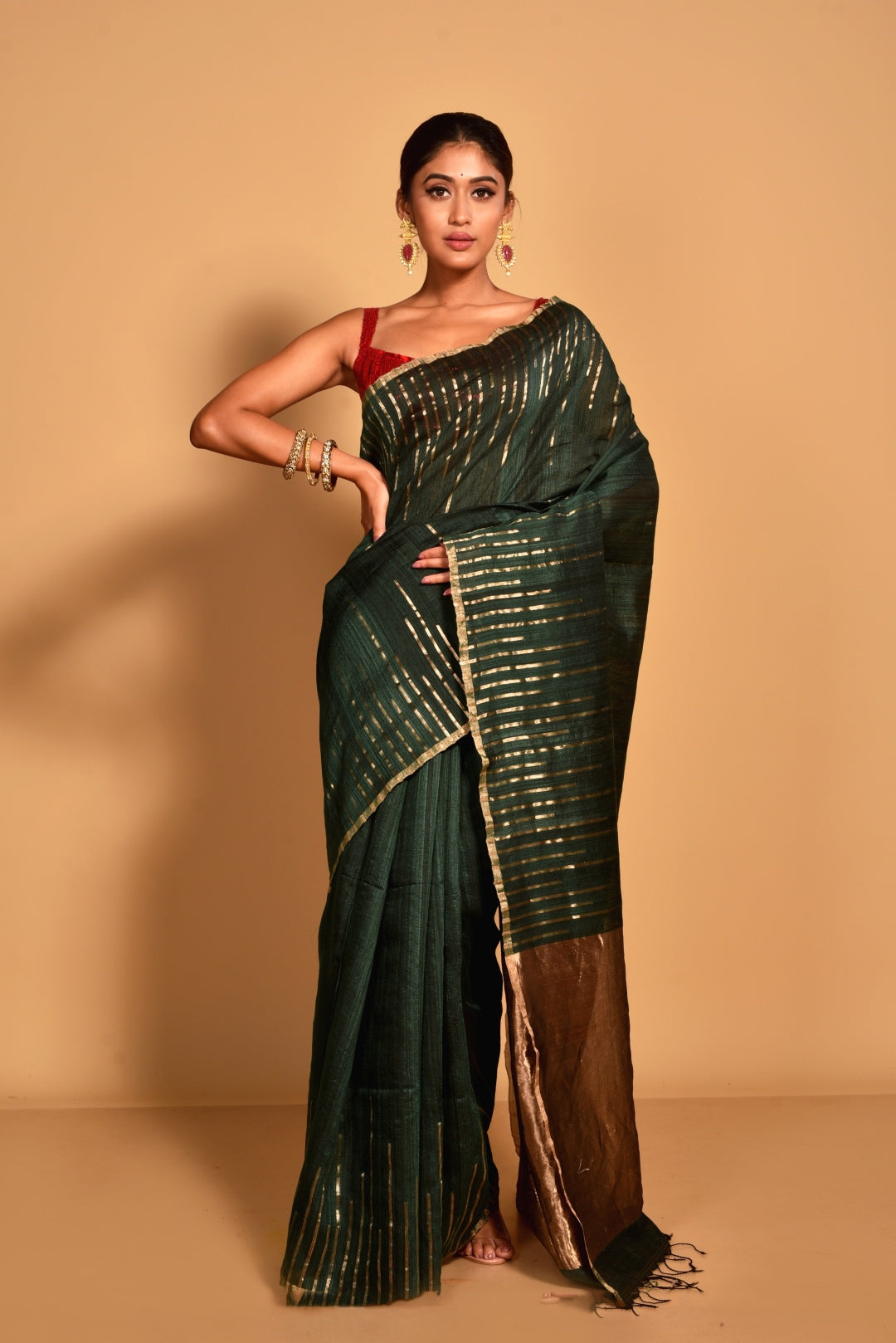 Green Pure Matka Silk Jamdani Handloom Saree