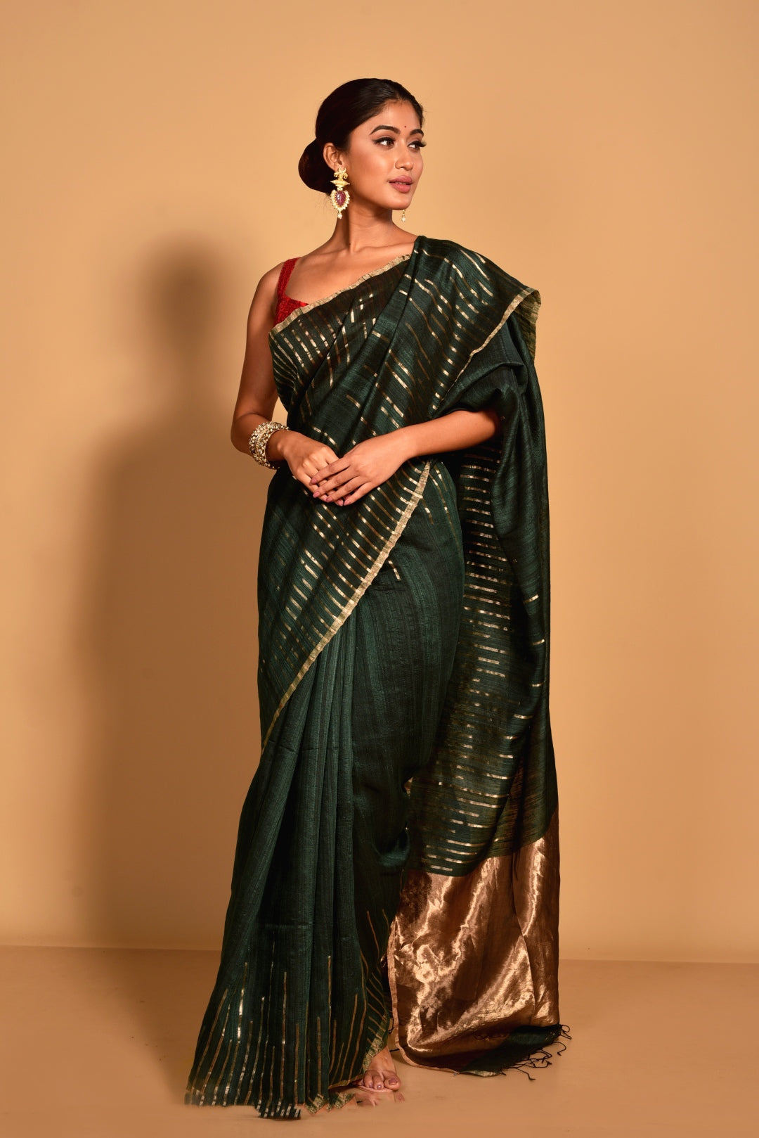 Green Pure Matka Silk Jamdani Handloom Saree