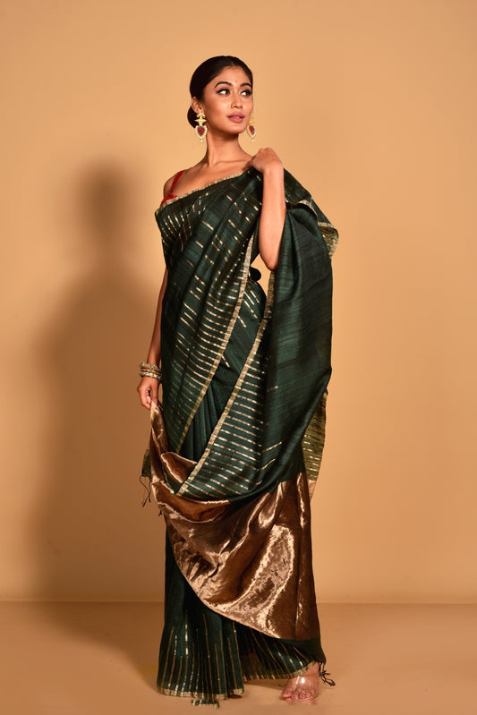 Green Pure Matka Silk Jamdani Handloom Saree