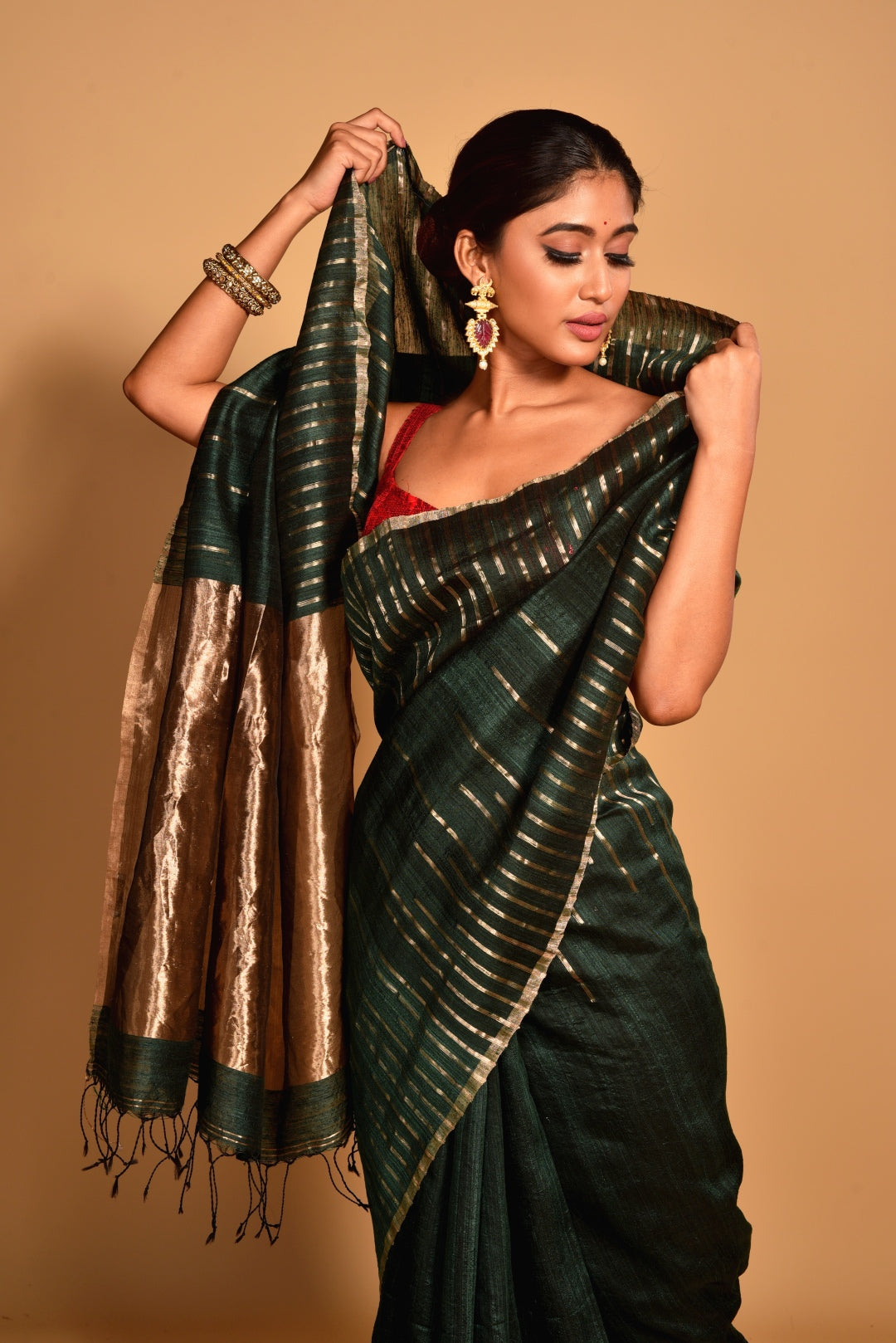 Green Pure Matka Silk Jamdani Handloom Saree