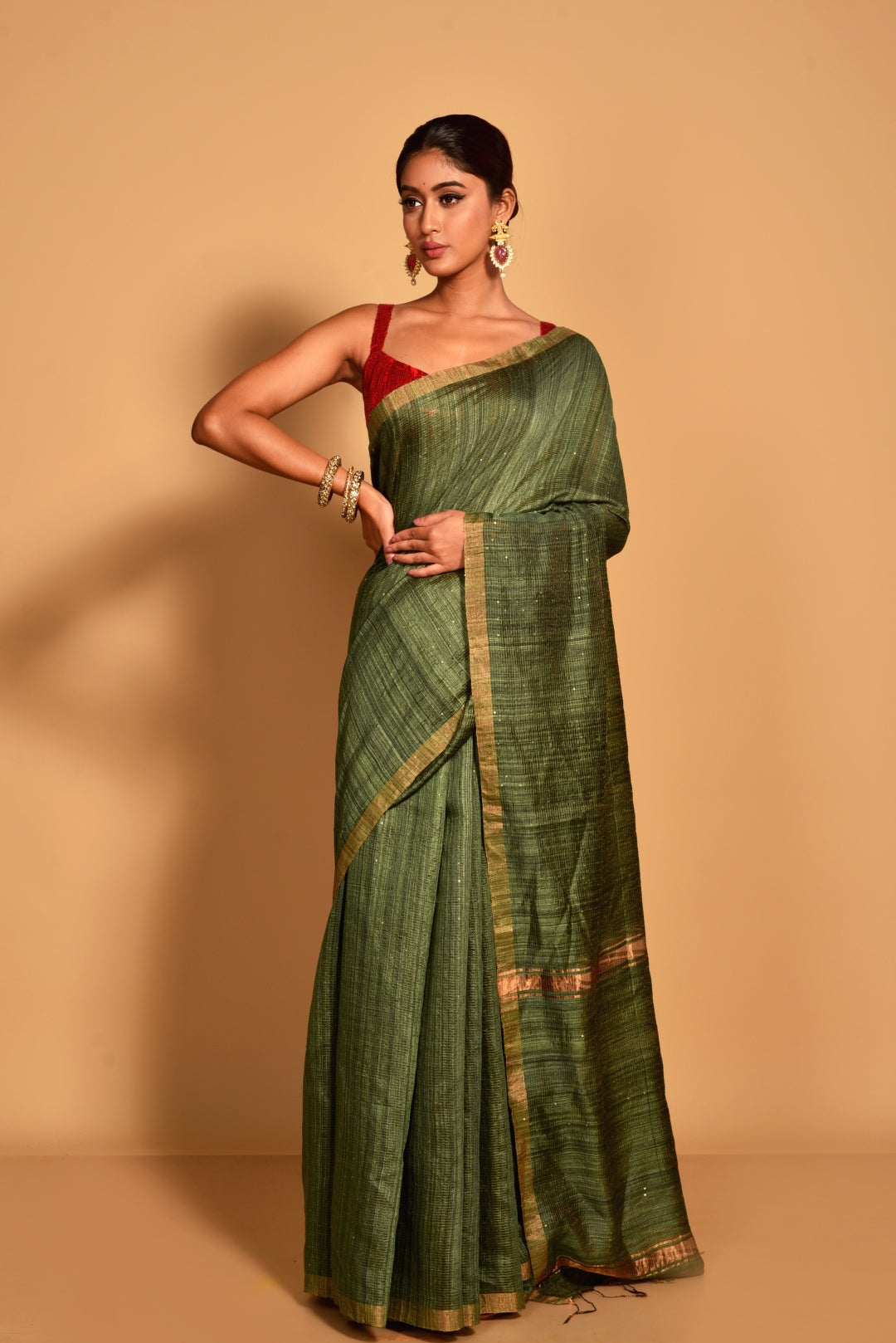 Green Pure Matka Silk Handloom Saree