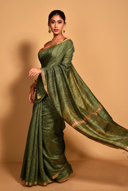 Green Pure Matka Silk Handloom Saree