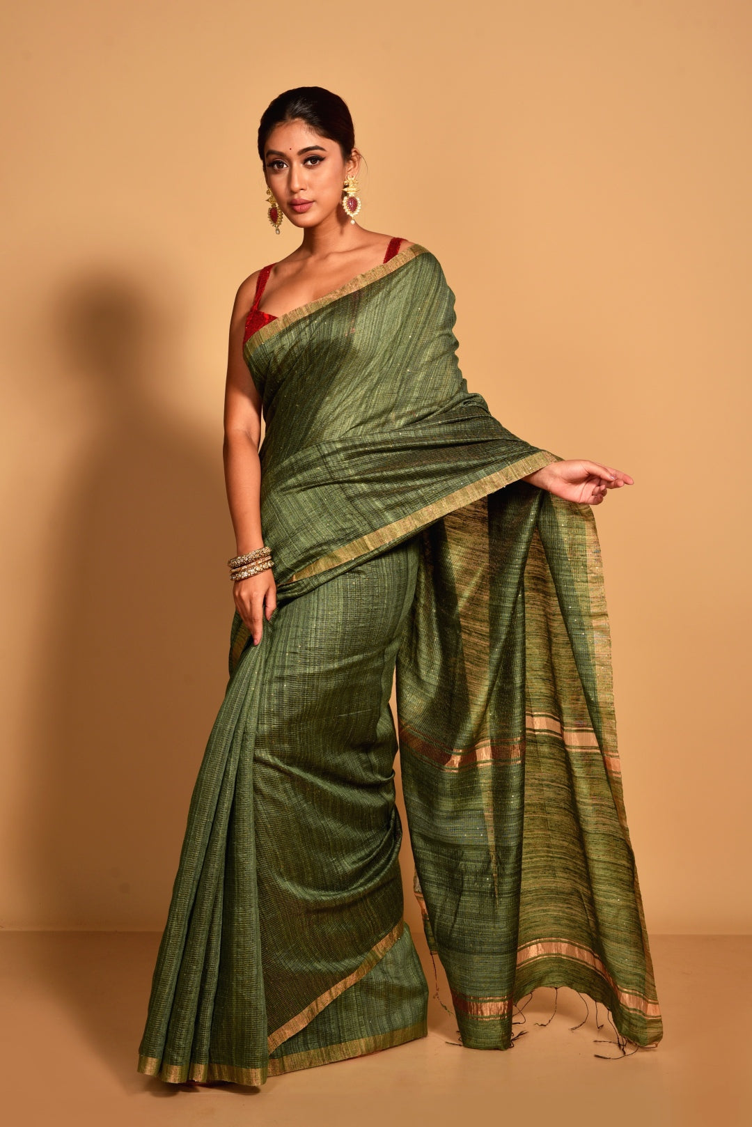 Green Pure Matka Silk Handloom Saree