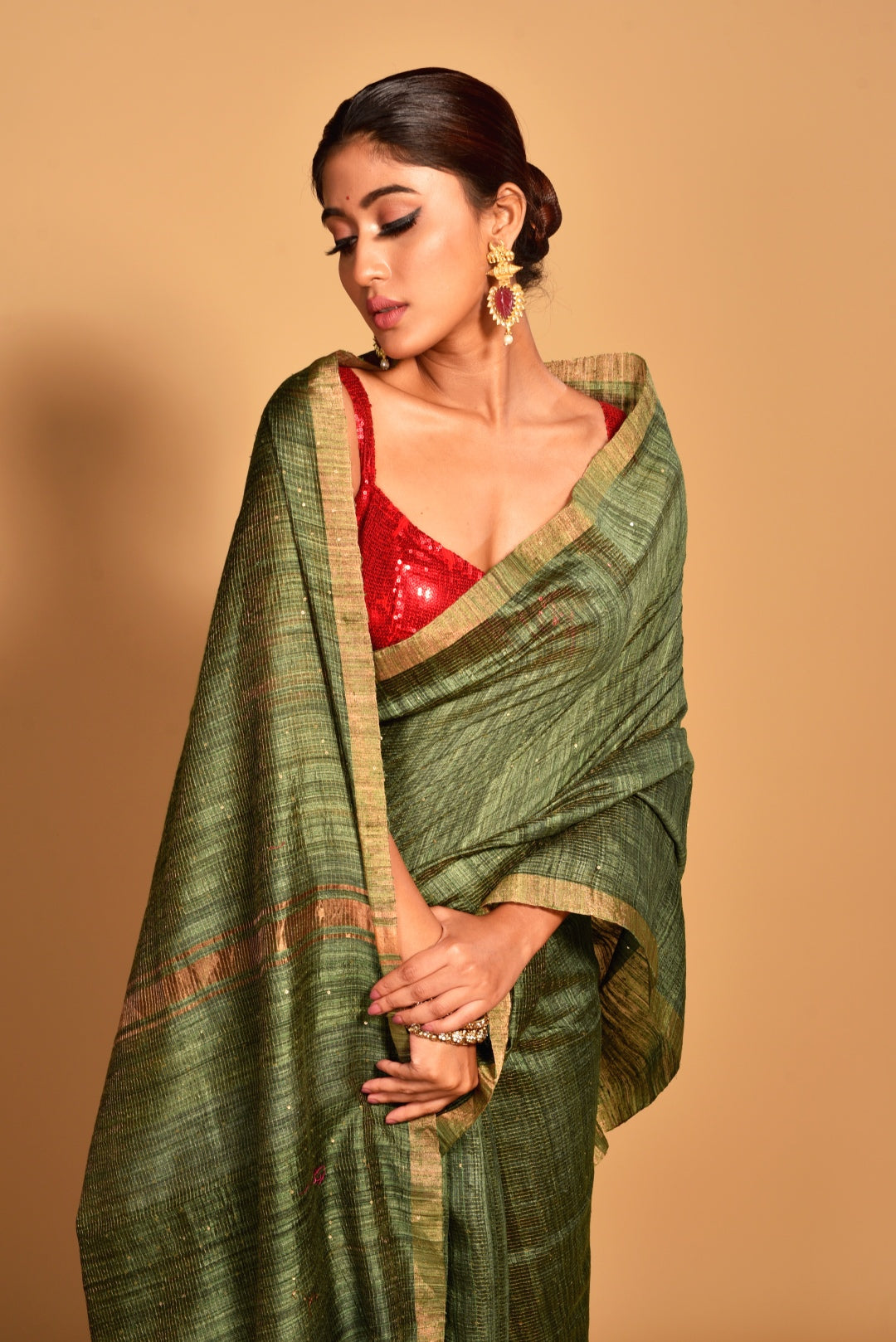 Green Pure Matka Silk Handloom Saree