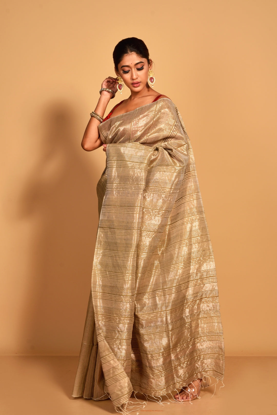 Green Pure Tissue Matka Silk Handloom Saree