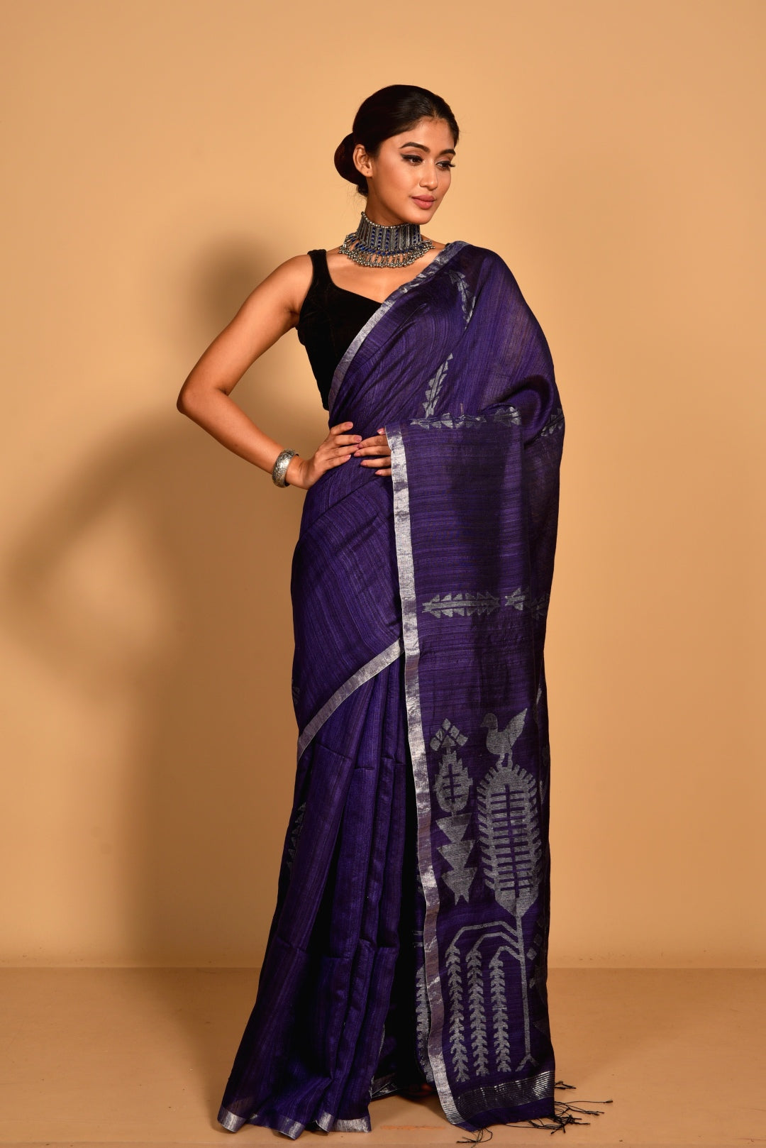 Purple Pure Matka Silk Jamdani Handloom Saree