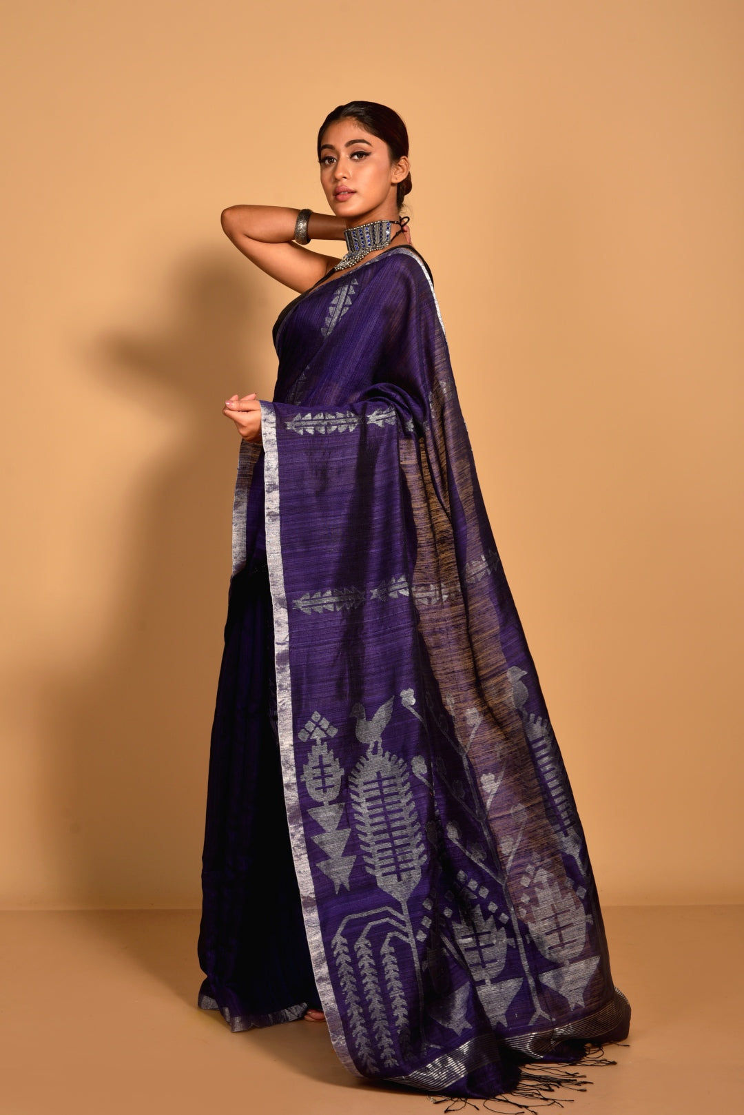 Purple Pure Matka Silk Jamdani Handloom Saree