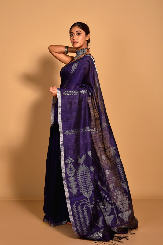 Purple Pure Matka Silk Jamdani Handloom Saree