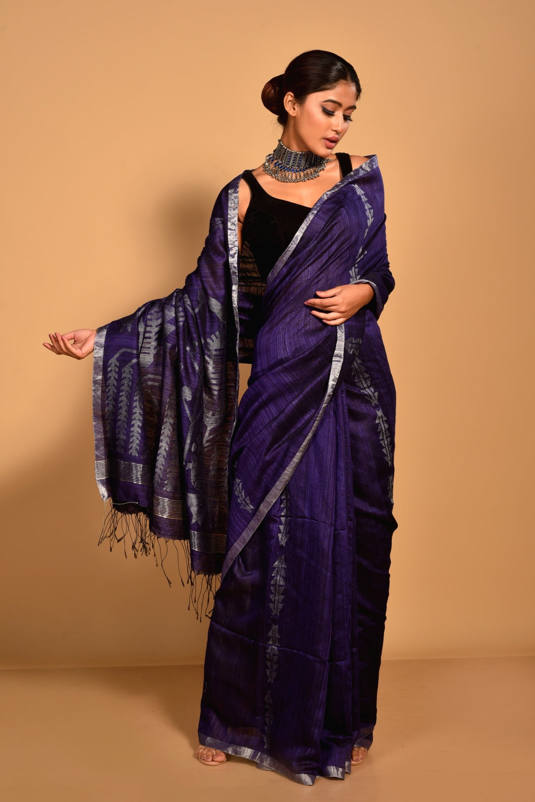 Purple Pure Matka Silk Jamdani Handloom Saree