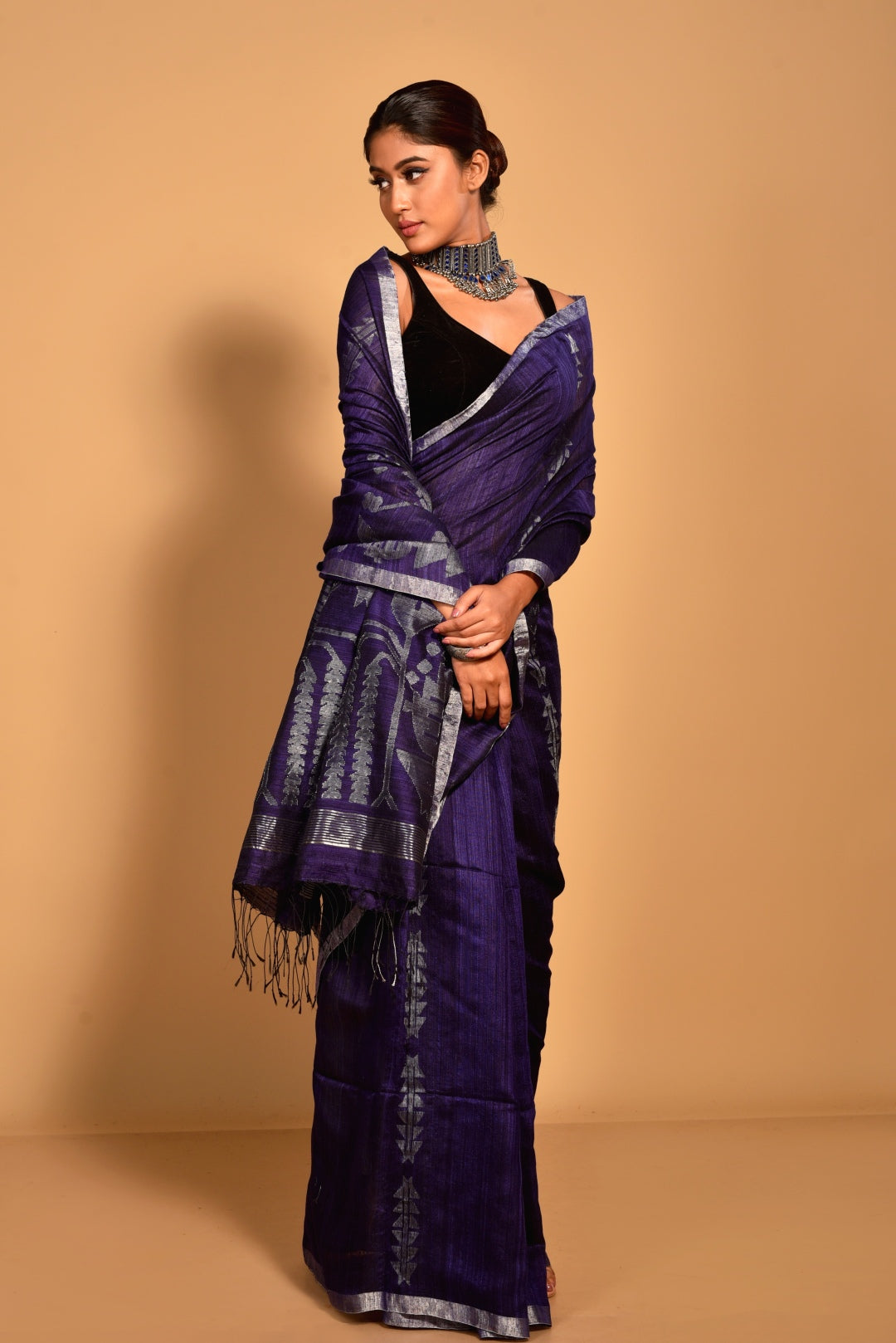 Purple Pure Matka Silk Jamdani Handloom Saree