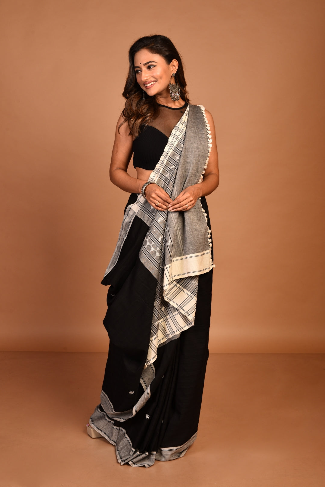 Black Kala Cotton Handloom Saree