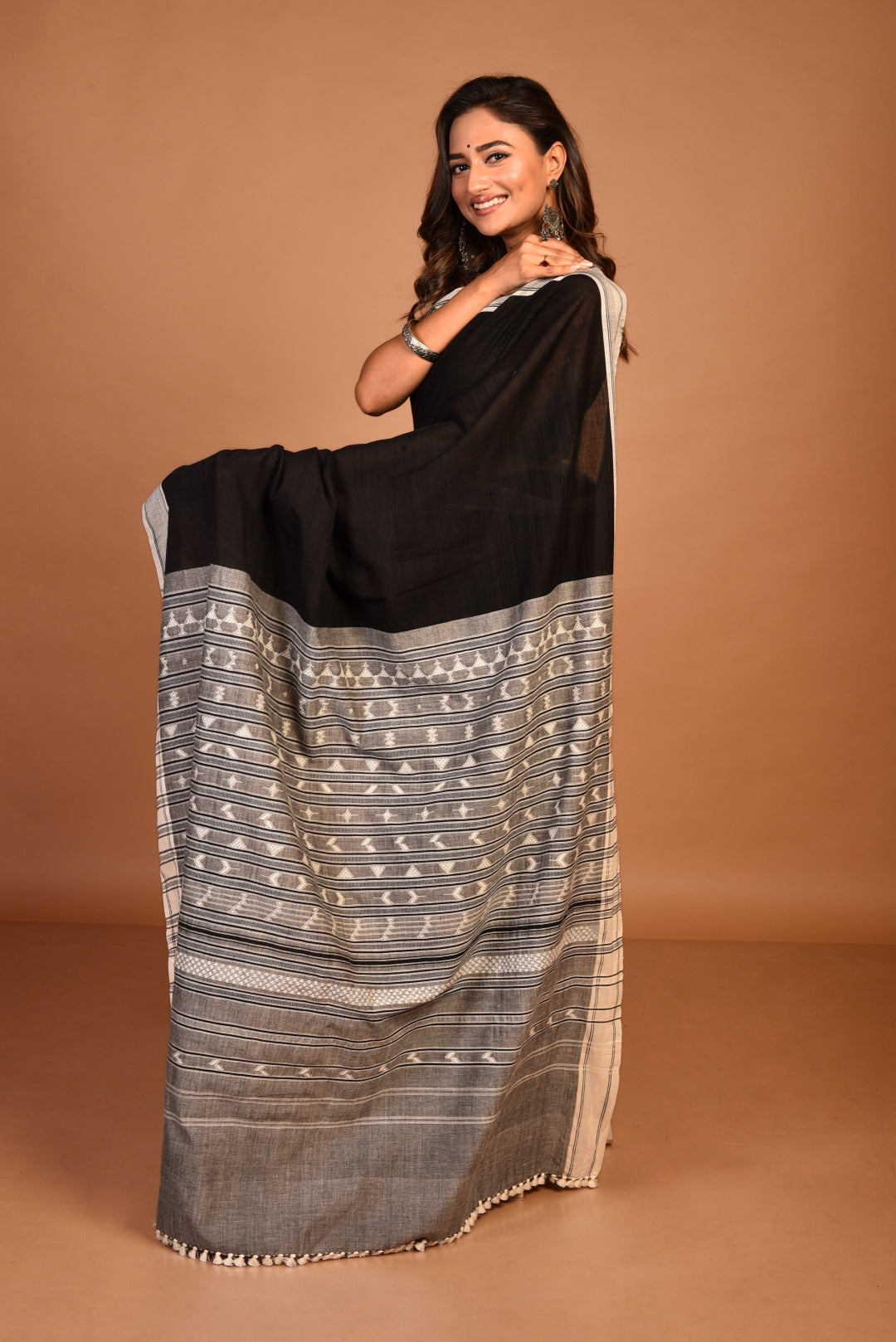 Black Kala Cotton Handloom Saree