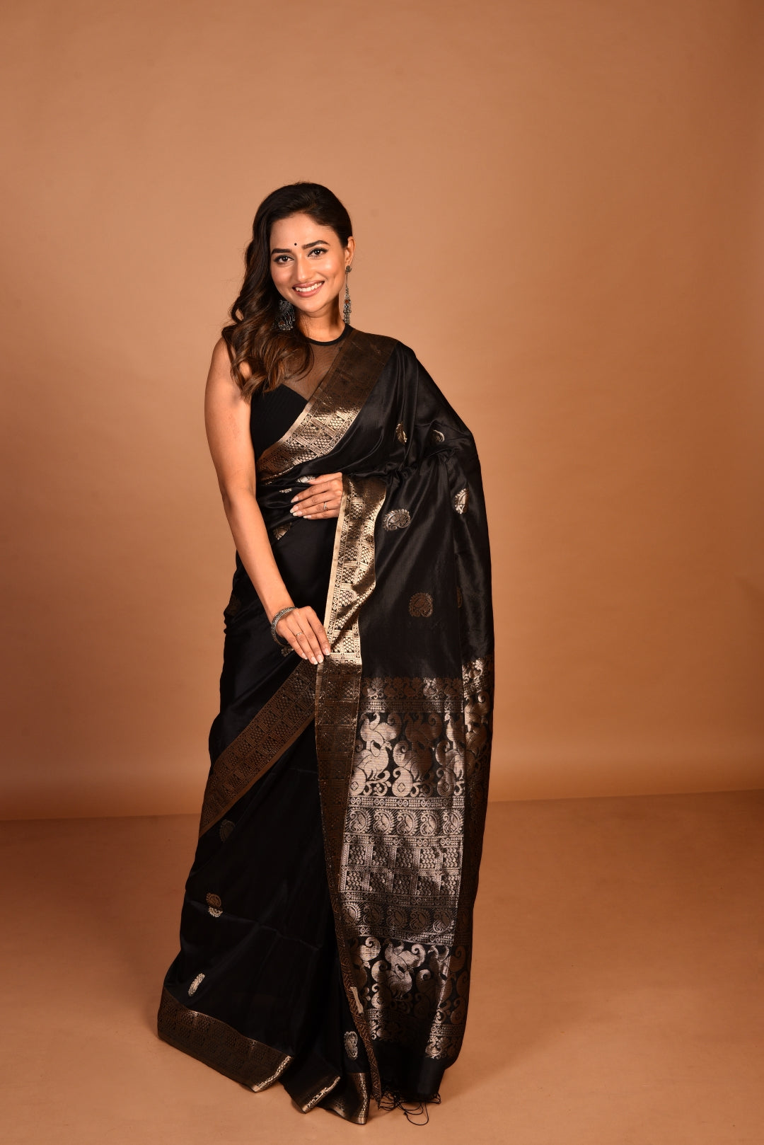 Black Pure Katan Silk Handloom Saree