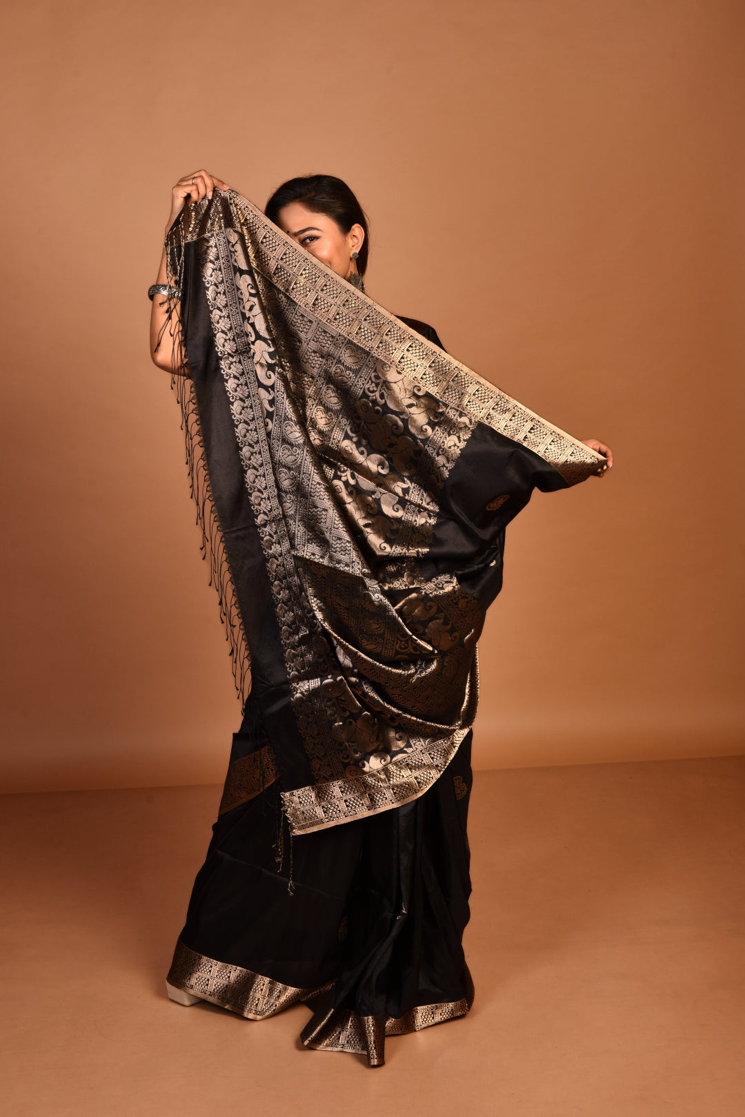 Black Pure Katan Silk Handloom Saree