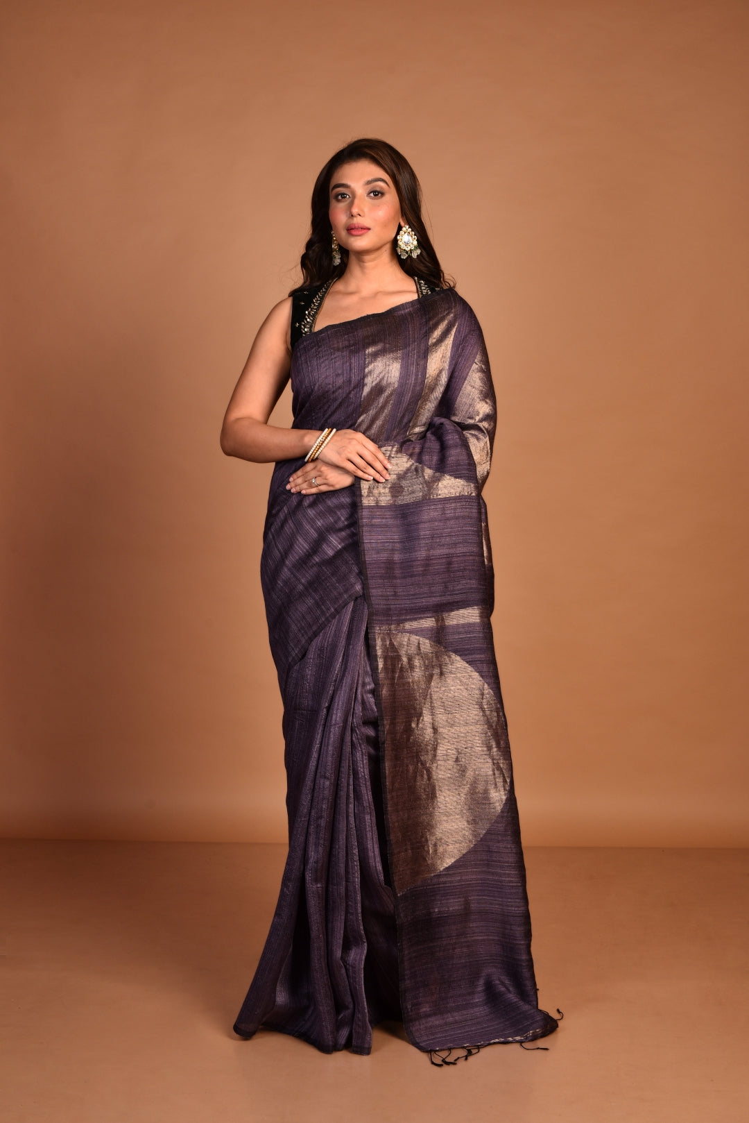 Purple Pure Matka Silk Jamdani Handloom Saree