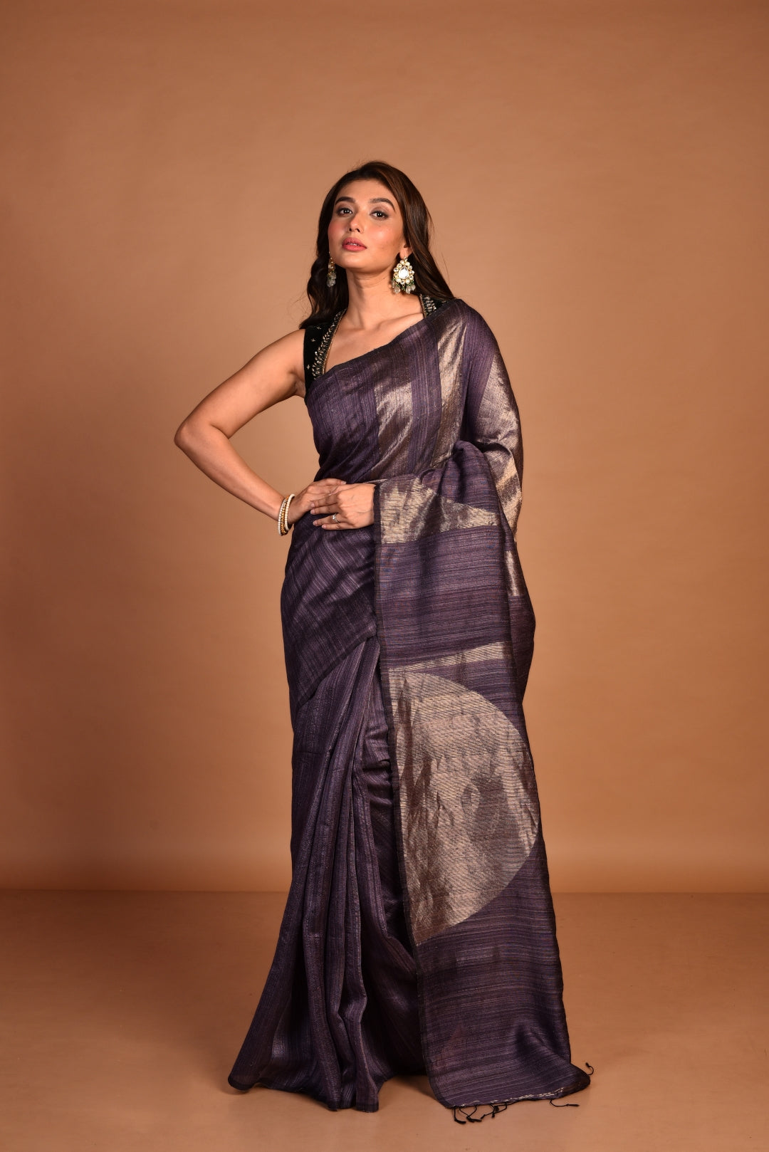 Purple Pure Matka Silk Jamdani Handloom Saree