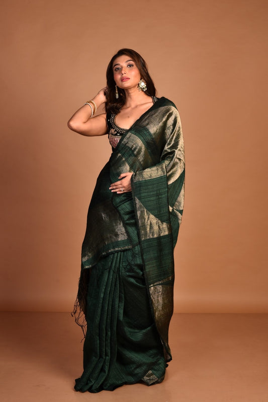 Green Pure Matka Silk Jamdani Handloom Saree(Pre-Order)