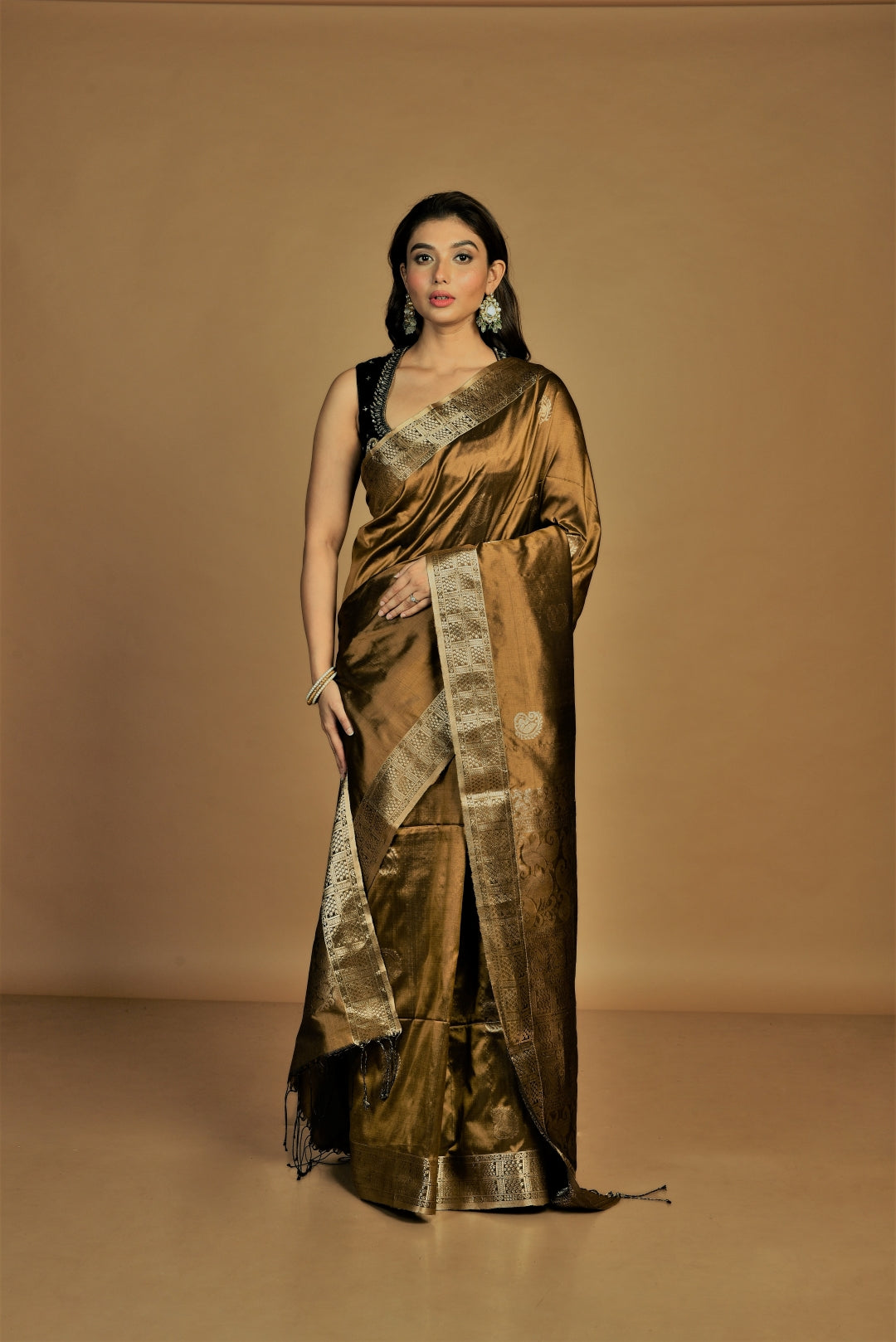 Golden Pure Katan Silk Handloom Saree